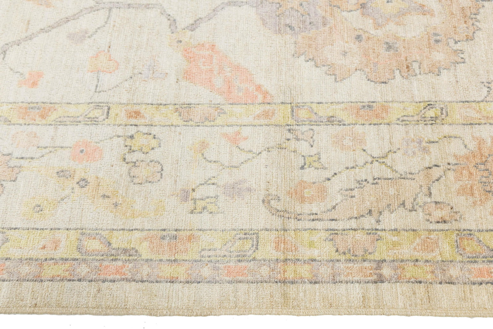Modern Oushak Style Hand-Knotted Wool Rug - Pastel Floral Transitional Area Rug - 5
