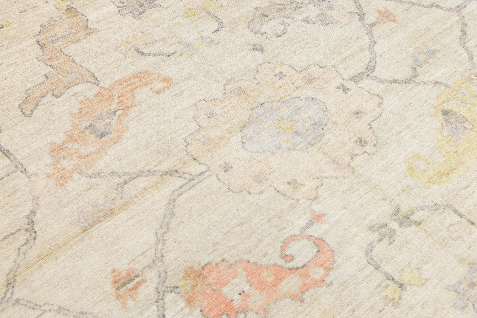 Modern Oushak Style Hand-Knotted Wool Rug - Pastel Floral Transitional Area Rug - 8