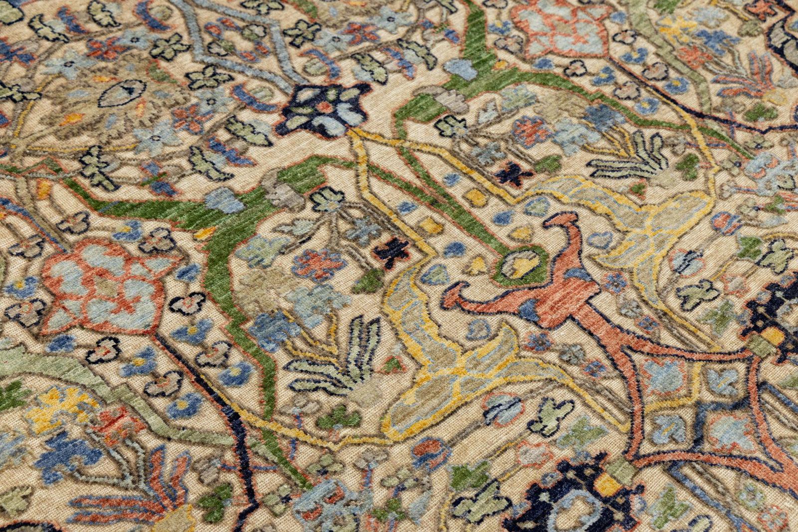 Hand-Knotted Modern Bidjar Hi-Lo Textured Rug Beige Wool Rug Floral & Vine Motif - 10