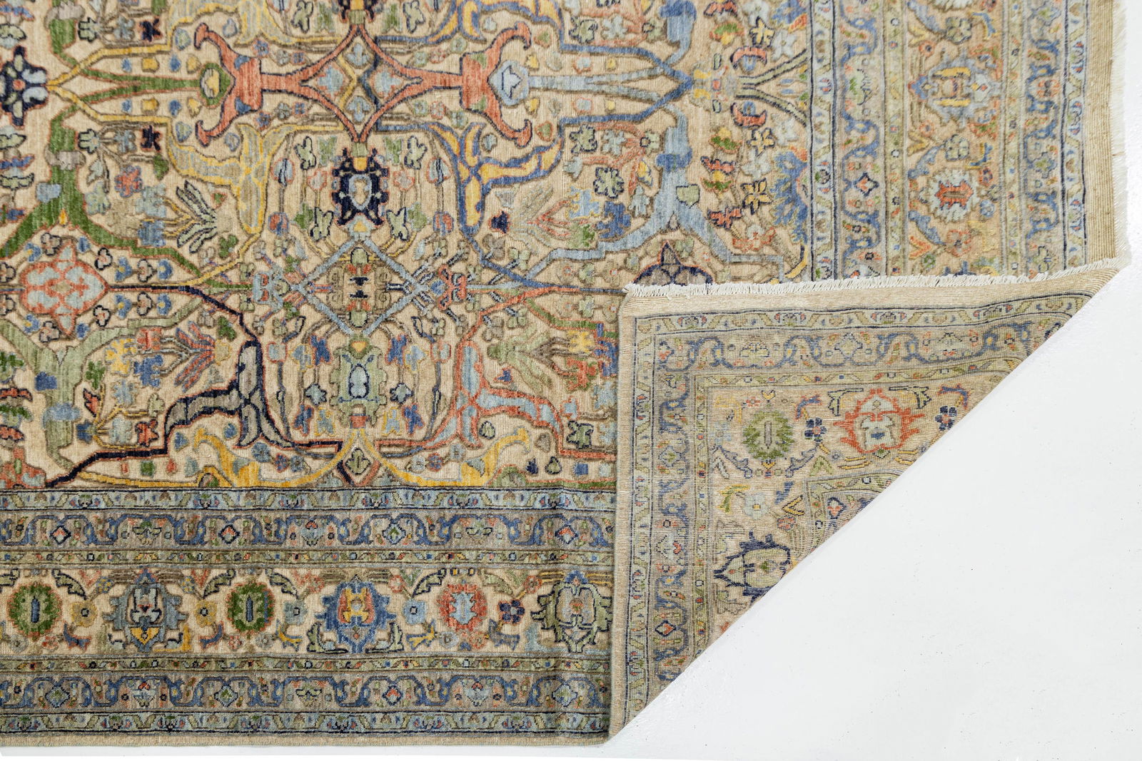 Hand-Knotted Modern Bidjar Hi-Lo Textured Rug Beige Wool Rug Floral & Vine Motif - 3