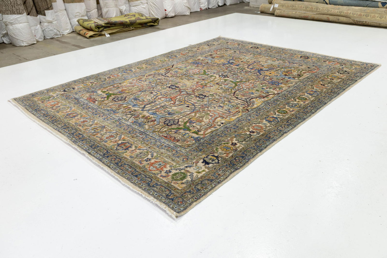 Hand-Knotted Modern Bidjar Hi-Lo Textured Rug Beige Wool Rug Floral & Vine Motif - 4