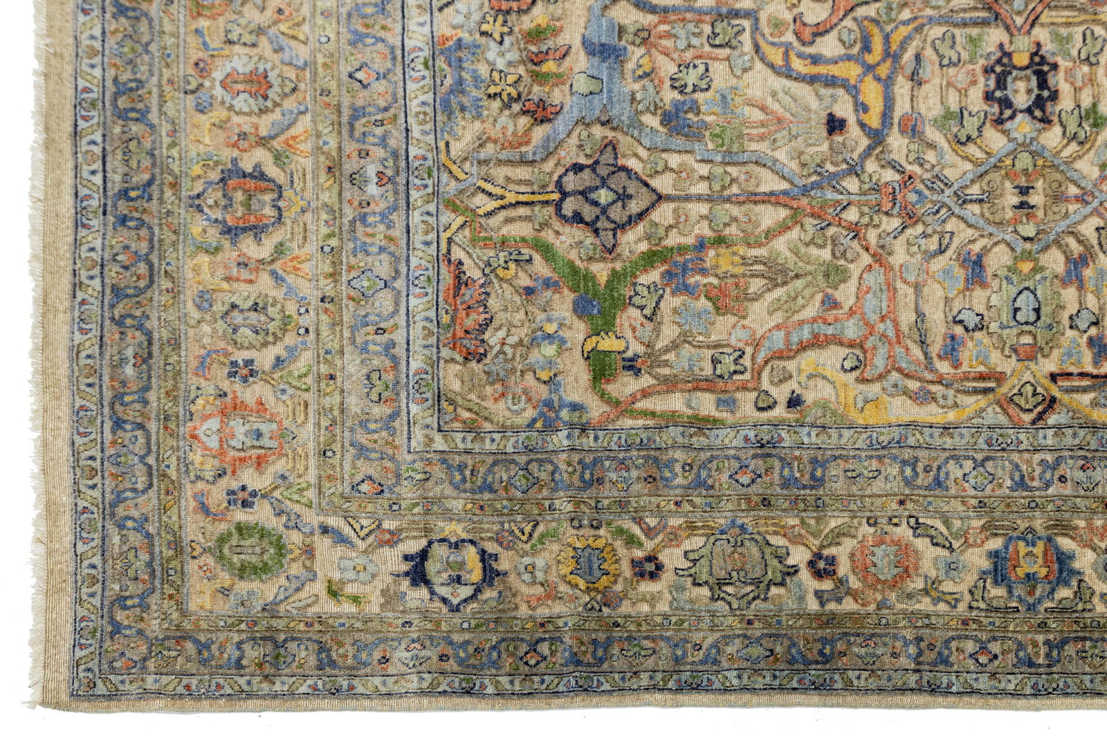 Hand-Knotted Modern Bidjar Hi-Lo Textured Rug Beige Wool Rug Floral & Vine Motif - 6