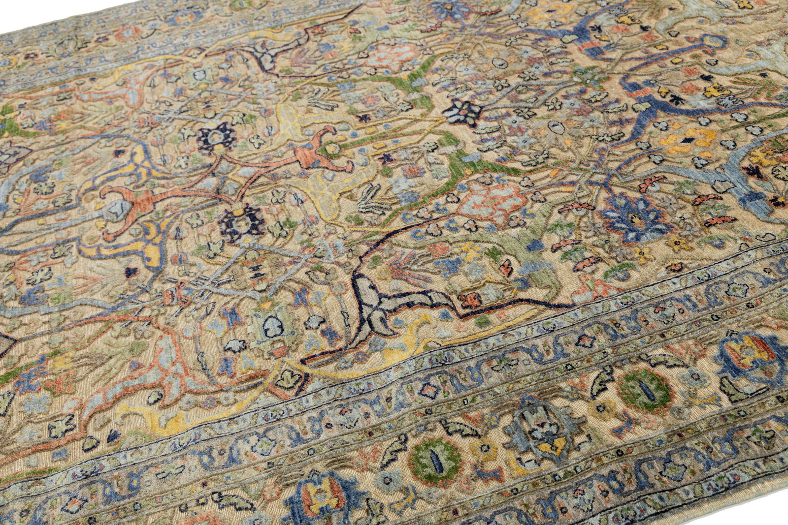 Hand-Knotted Modern Bidjar Hi-Lo Textured Rug Beige Wool Rug Floral & Vine Motif - 7