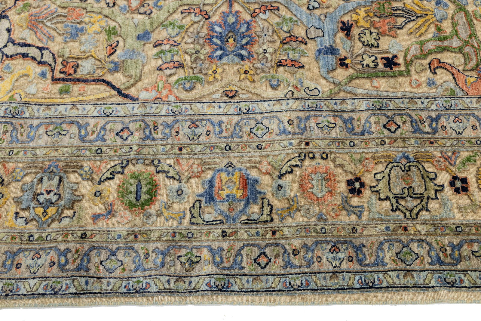 Hand-Knotted Modern Bidjar Hi-Lo Textured Rug Beige Wool Rug Floral & Vine Motif - 8