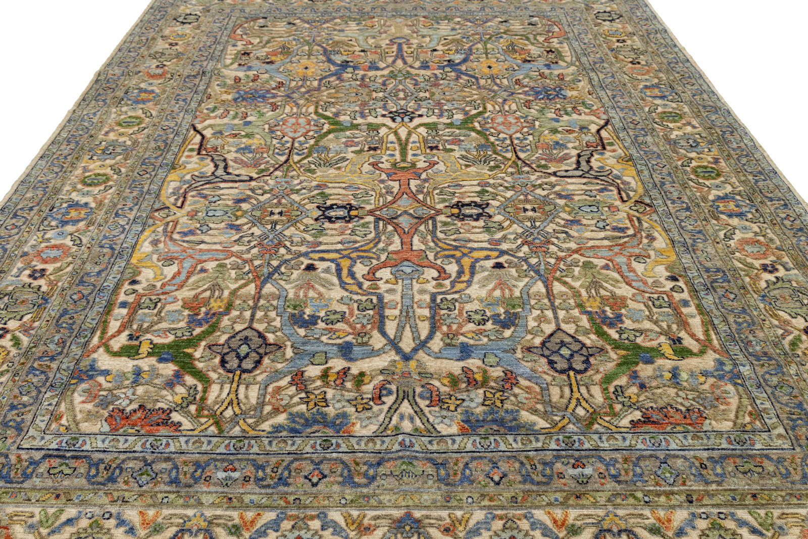 Hand-Knotted Modern Bidjar Hi-Lo Textured Rug Beige Wool Rug Floral & Vine Motif - 9