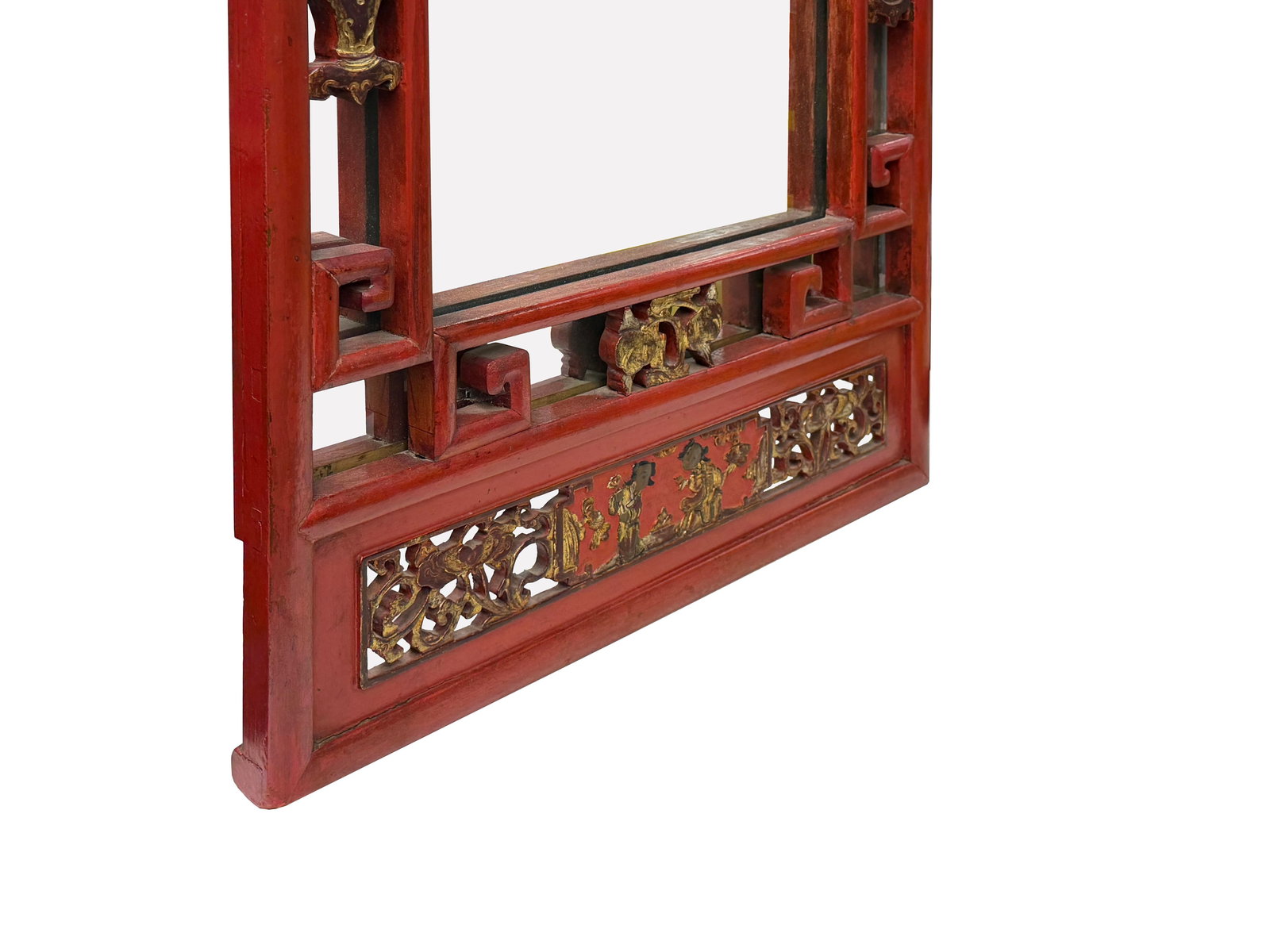 Vintage Red Gold Carving Rectangular Wood Framed Mirror - 10