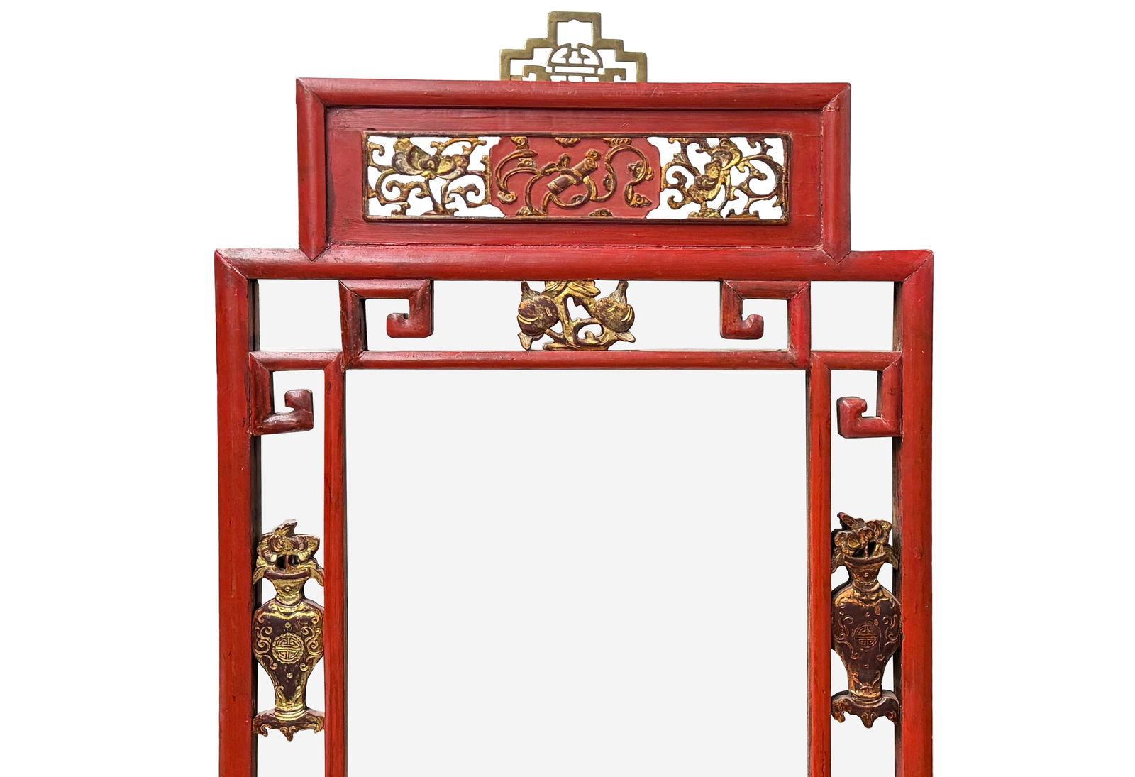 Vintage Red Gold Carving Rectangular Wood Framed Mirror - 2