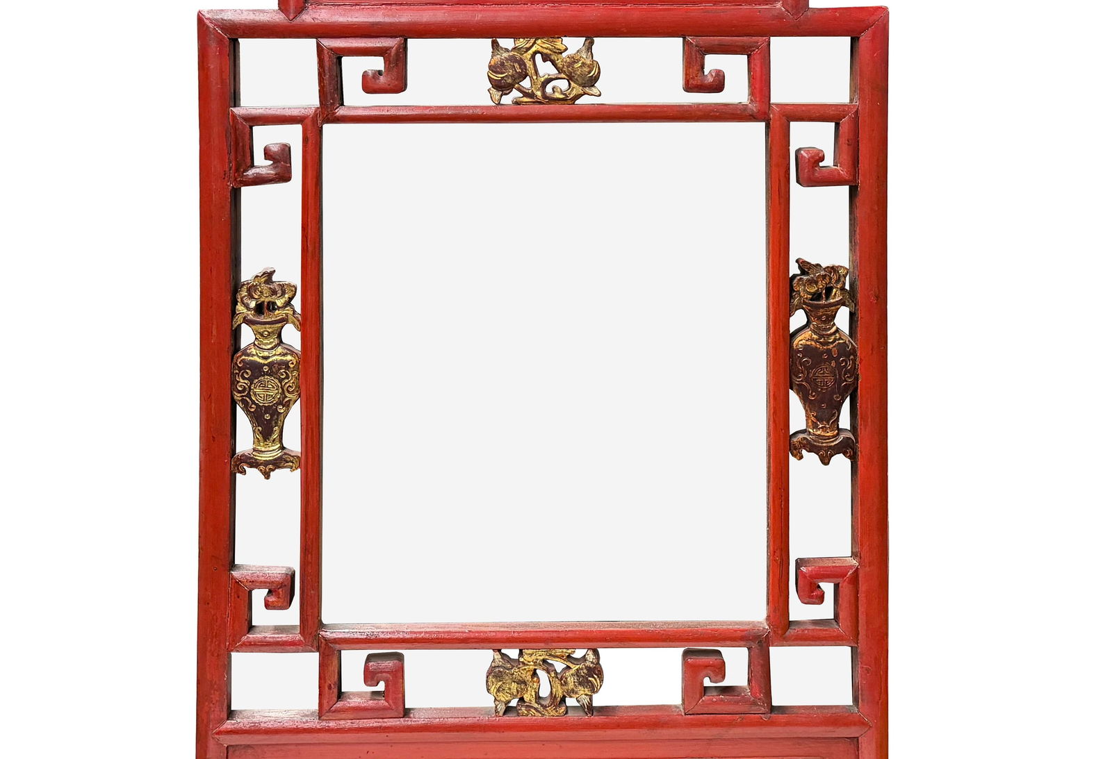 Vintage Red Gold Carving Rectangular Wood Framed Mirror - 3