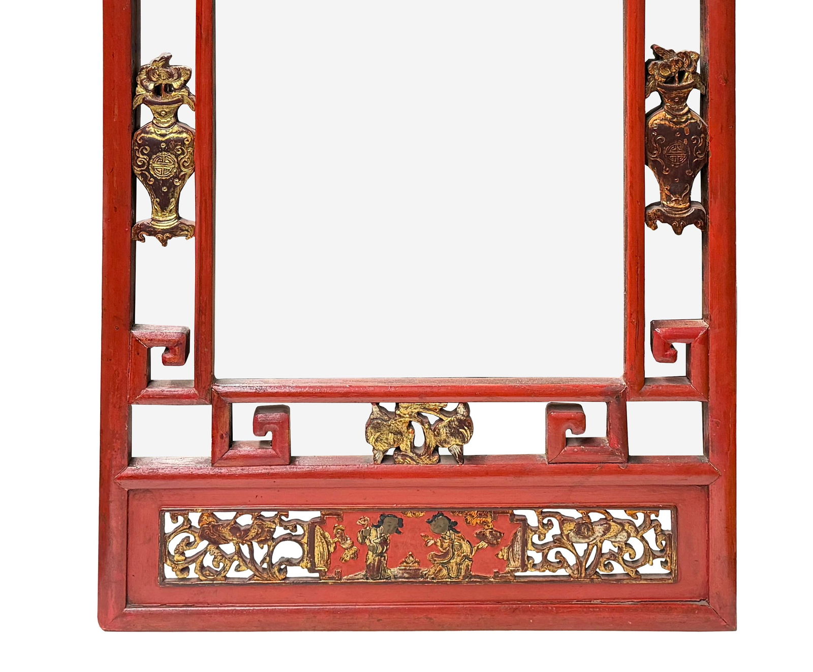 Vintage Red Gold Carving Rectangular Wood Framed Mirror - 4