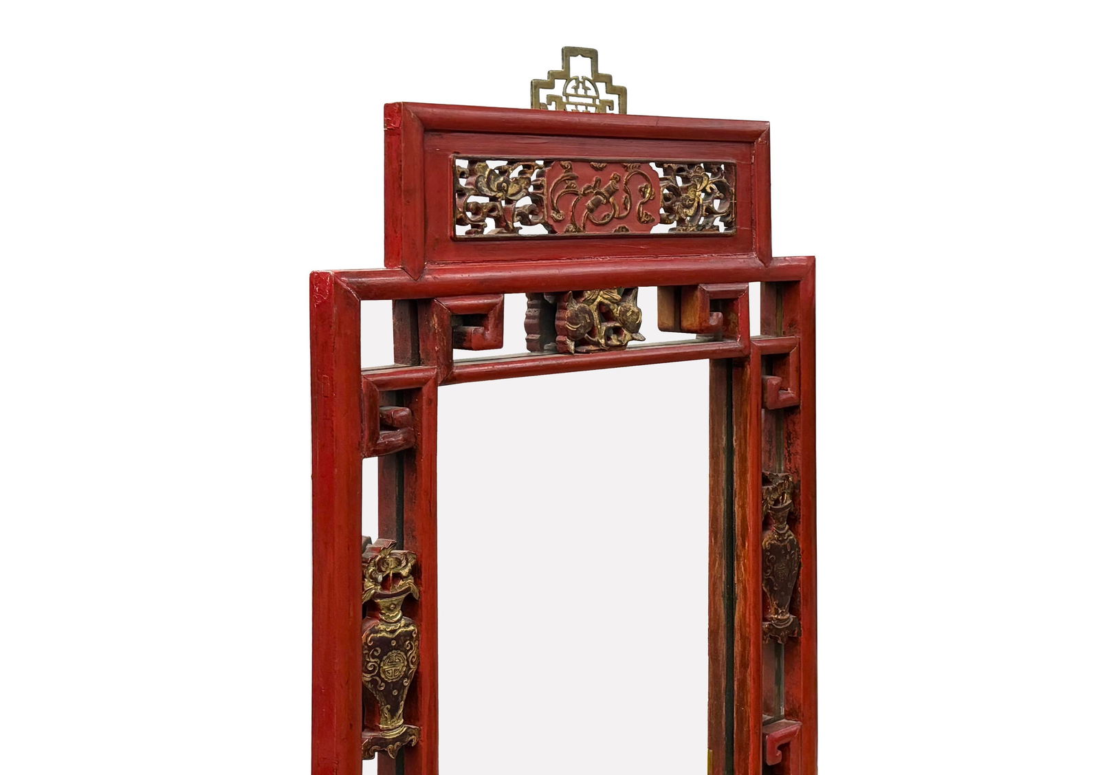 Vintage Red Gold Carving Rectangular Wood Framed Mirror - 7