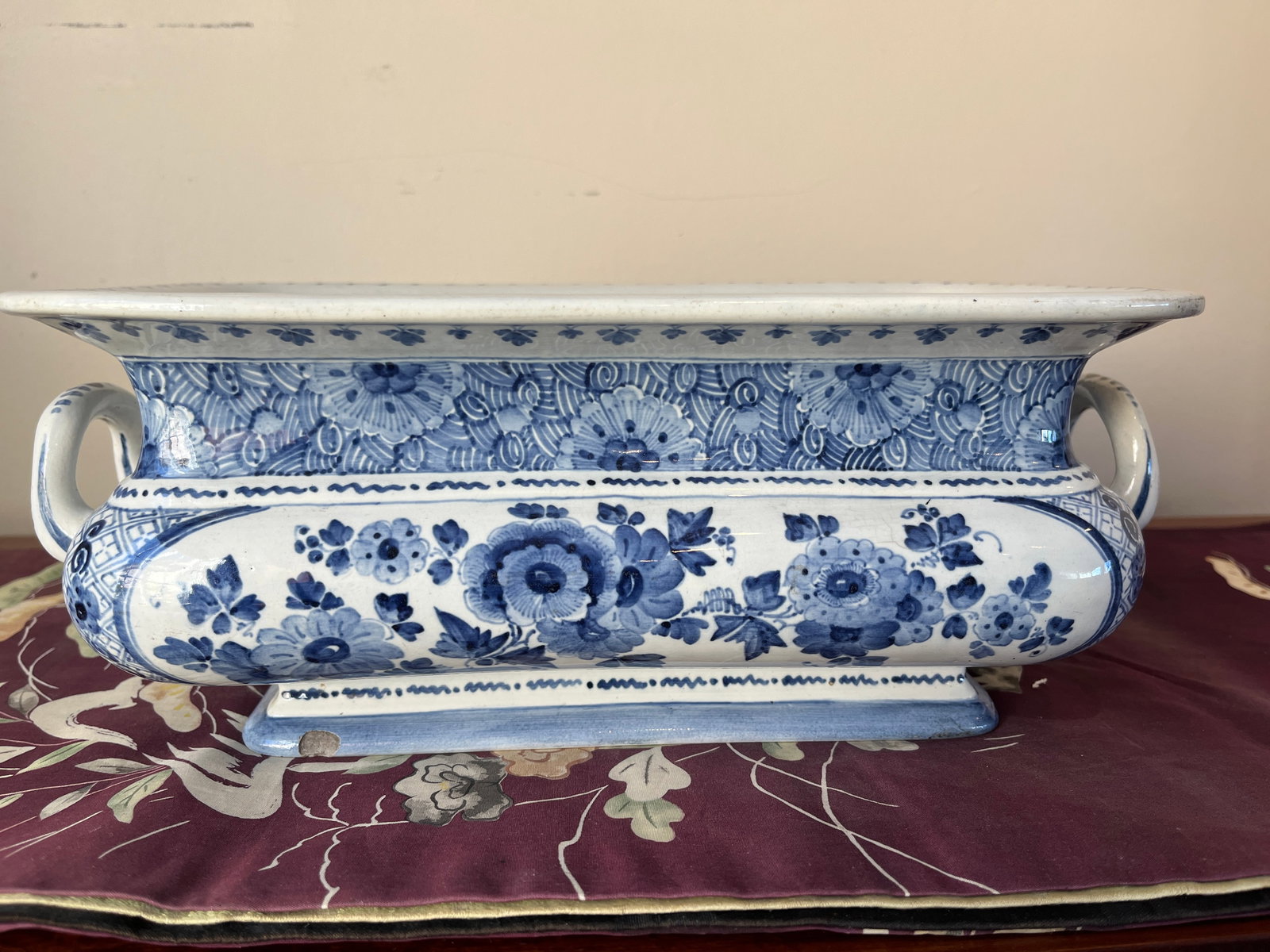 1882 Royal Delft Joost Thooft Blue & White Chinoiserie Jardinière - 2