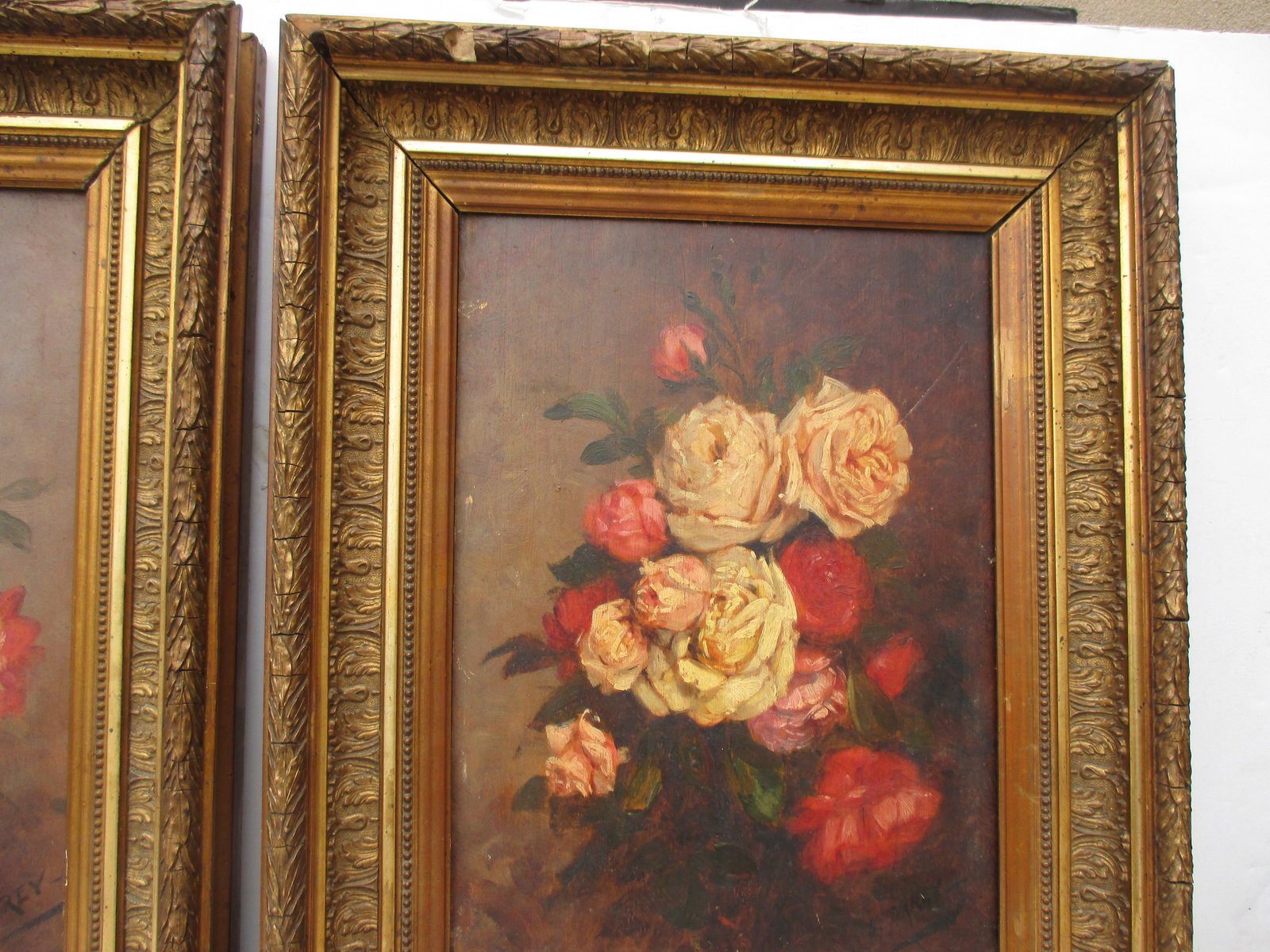 Rose Bouquets Paintings by Louis Darey -- A Pair of 2 - 4
