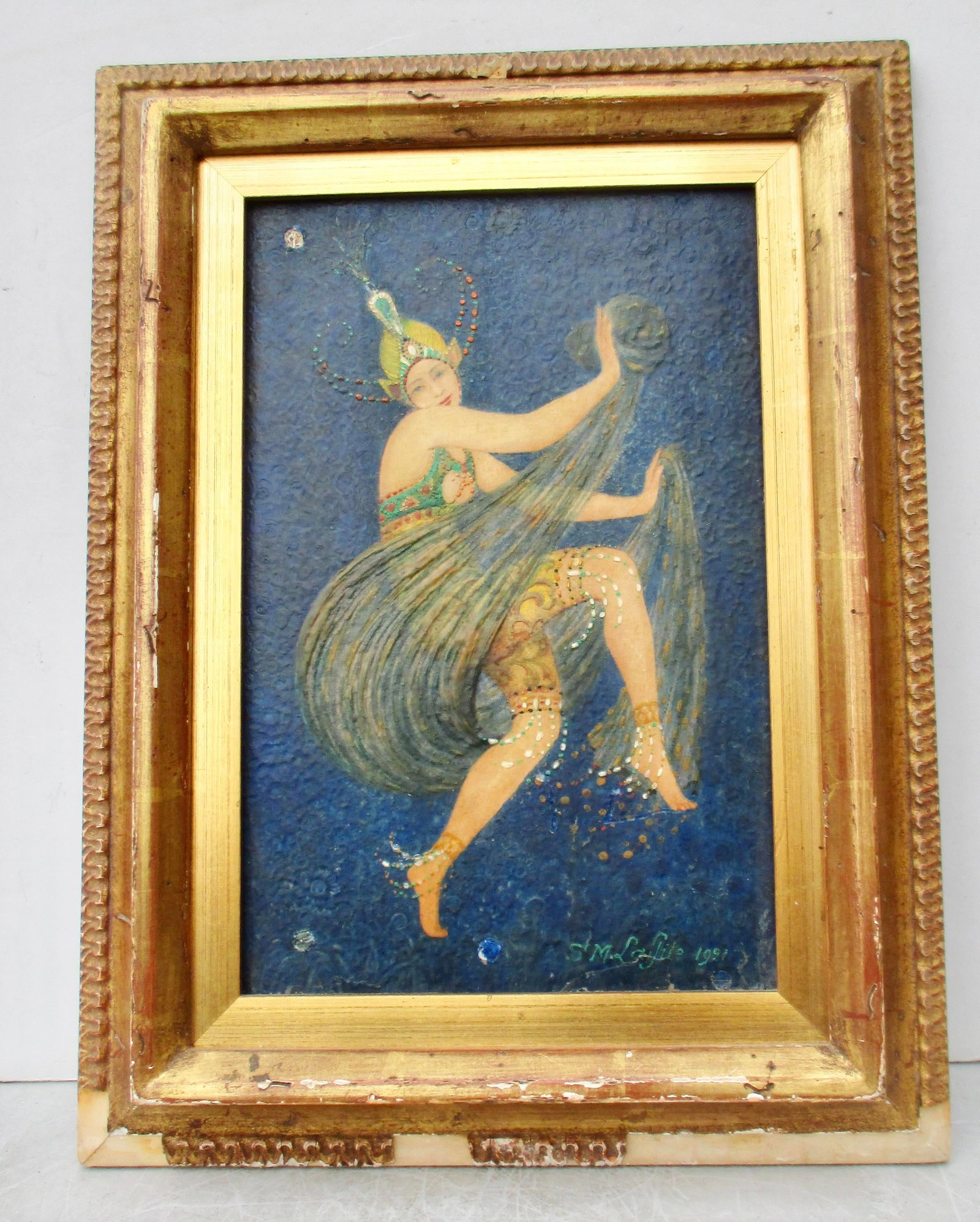 Art Deco Dancer Mixed Media Painting 1921 - 2