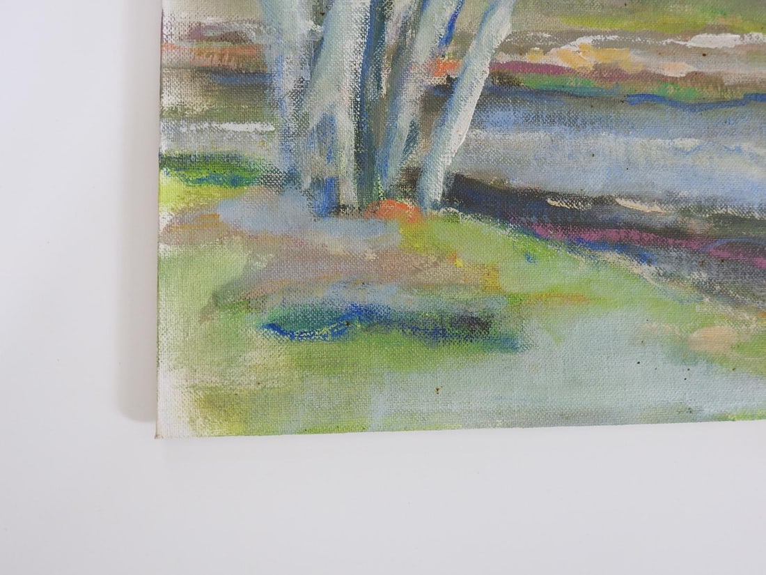 Mid 20th Century Impressionist Plein Air Birch Trees and Pond Landscape Painting - 2