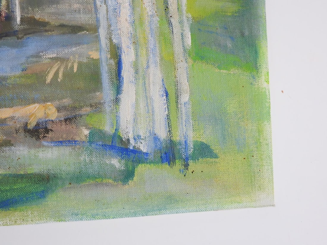 Mid 20th Century Impressionist Plein Air Birch Trees and Pond Landscape Painting - 3