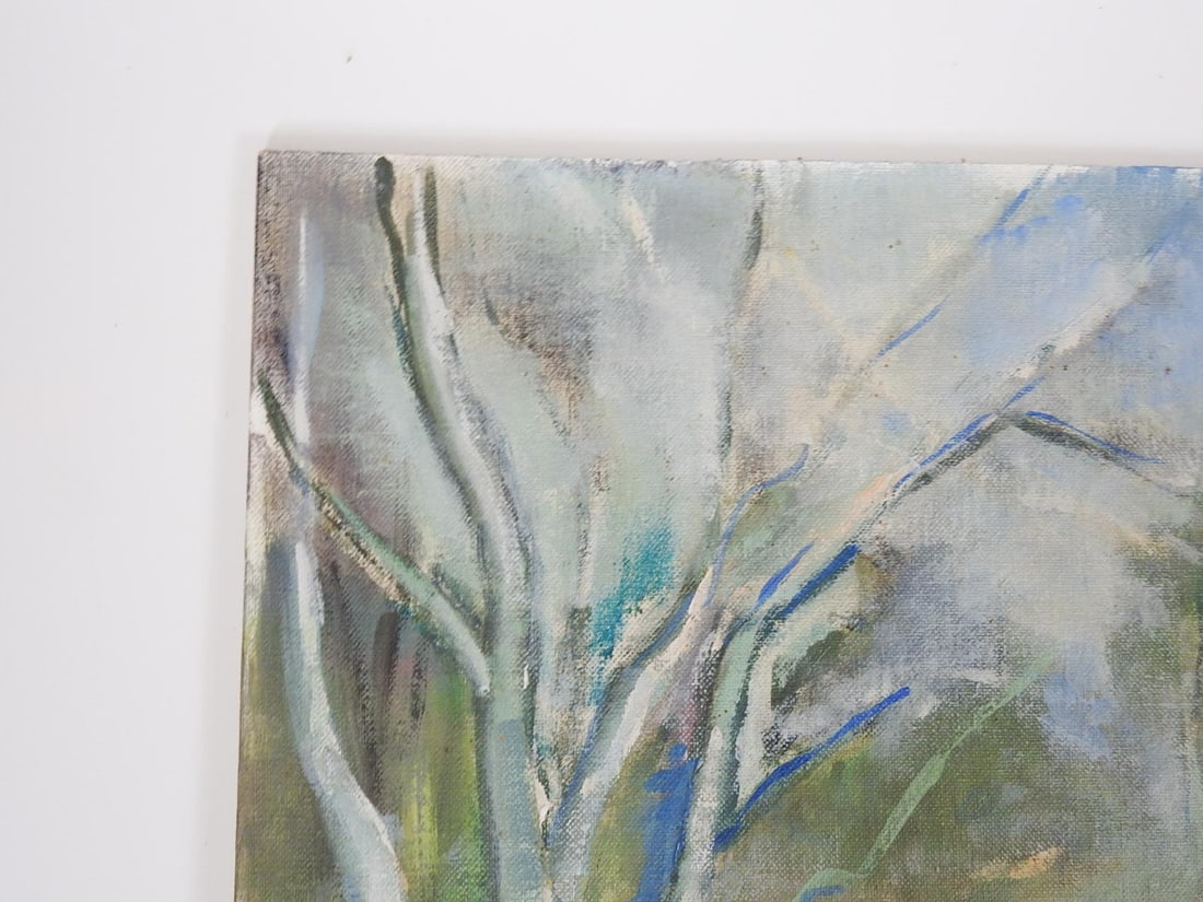 Mid 20th Century Impressionist Plein Air Birch Trees and Pond Landscape Painting - 4