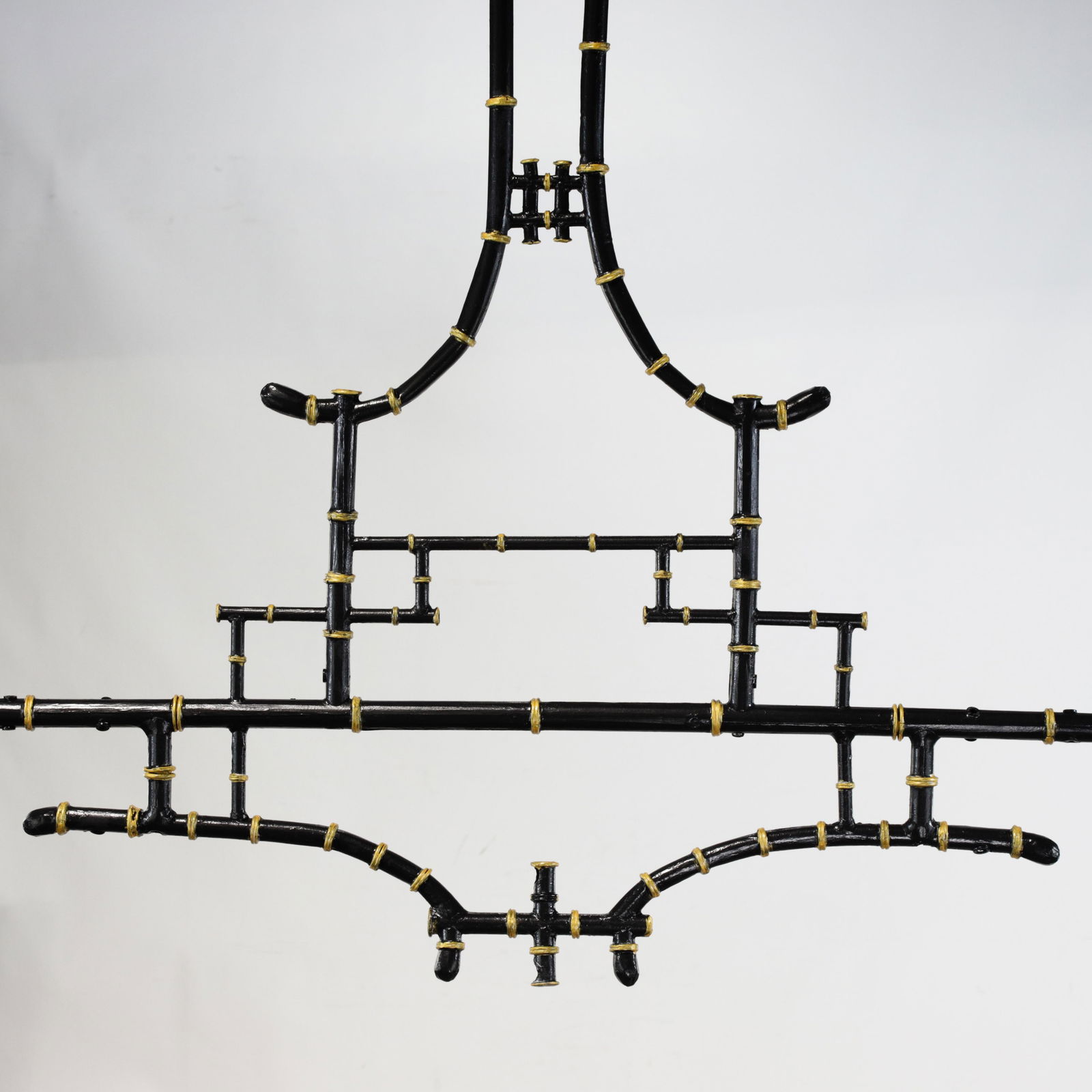 Vintage Chinoiserie Faux Bamboo Pagoda Chandelier Black and Gold Linear Island Pendant Light - 5