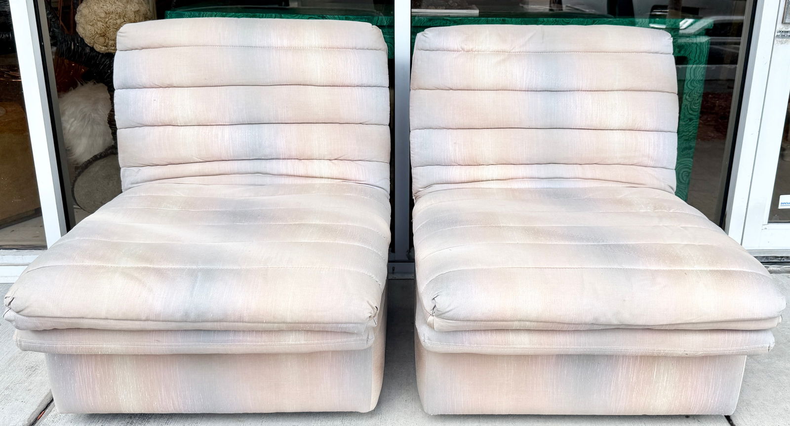 Pair of Channeled Slipper Chairs by Bernhardt Flair Division From 80's - 6