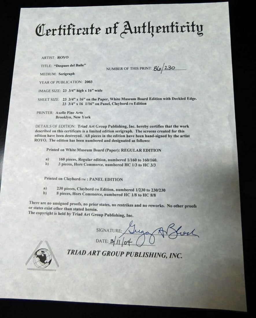 Royo Despues Del Baile Hand Signed Art Serigraph on Panel Custom Framed - 3