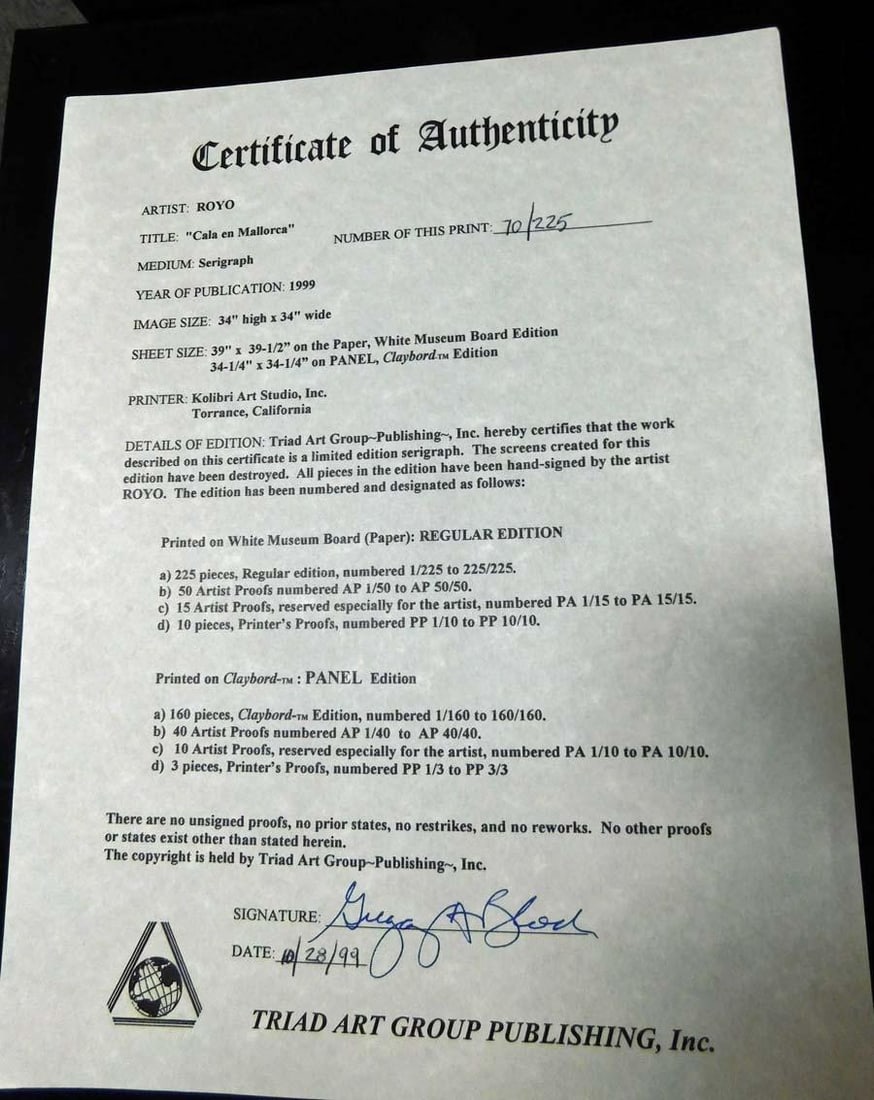 Royo "Cala en Mallorca" Spain, Hand Signed & Numbered Art, Ocean Flower #70/225 - 3