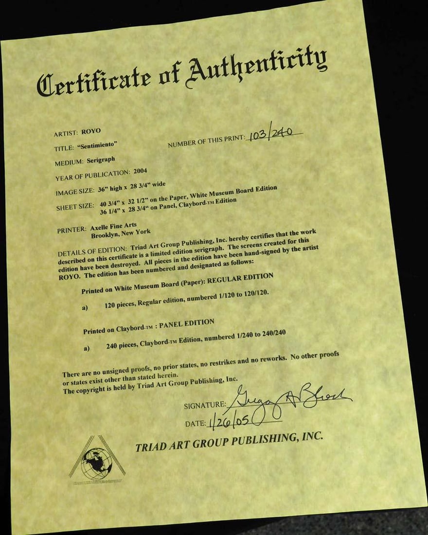 Royo Sentimiento Signed Color Serigraph on Panel Custom Framed Submit an Offer - 4