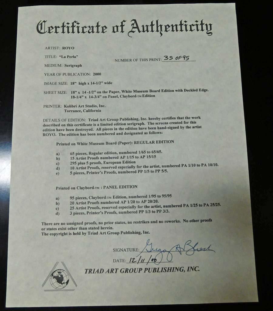 Royo La Perla Hand Signed Art Serigraph on Board H.Signed - 6