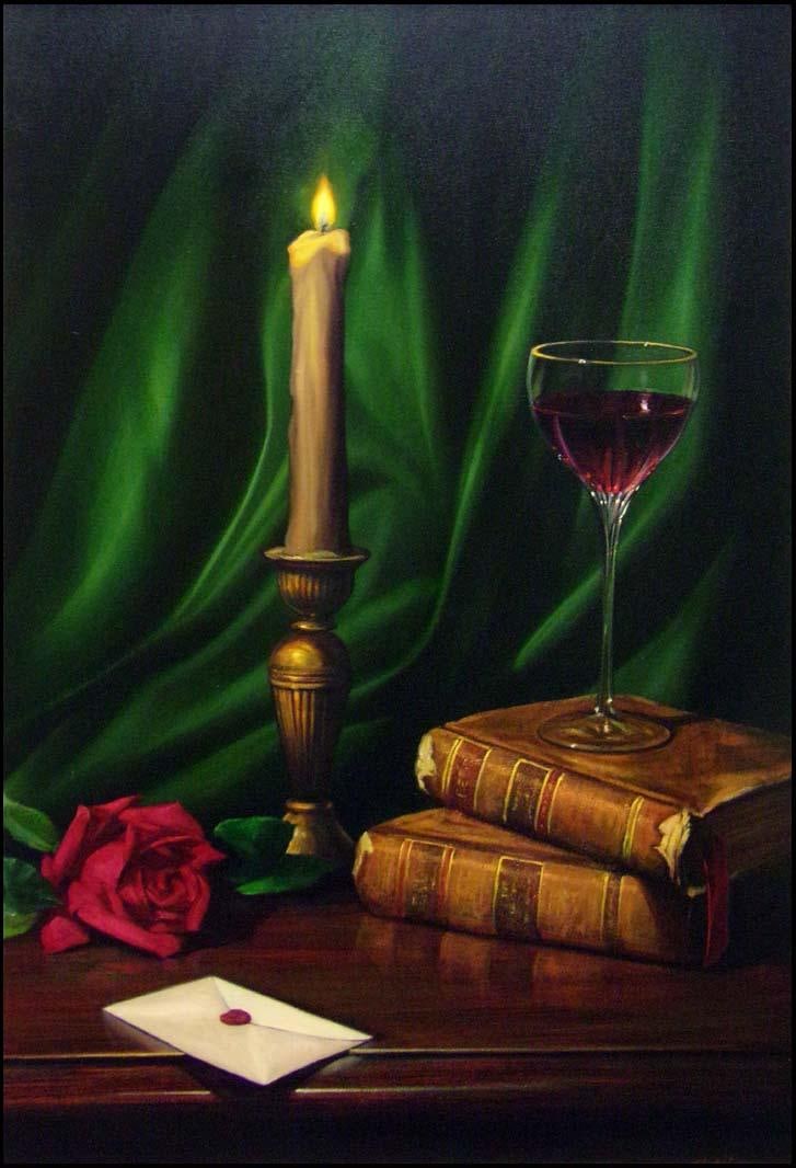 William Martin Untitled Candle & Rose Oil on Canvas W/Custom Frame Hand Signed - 4