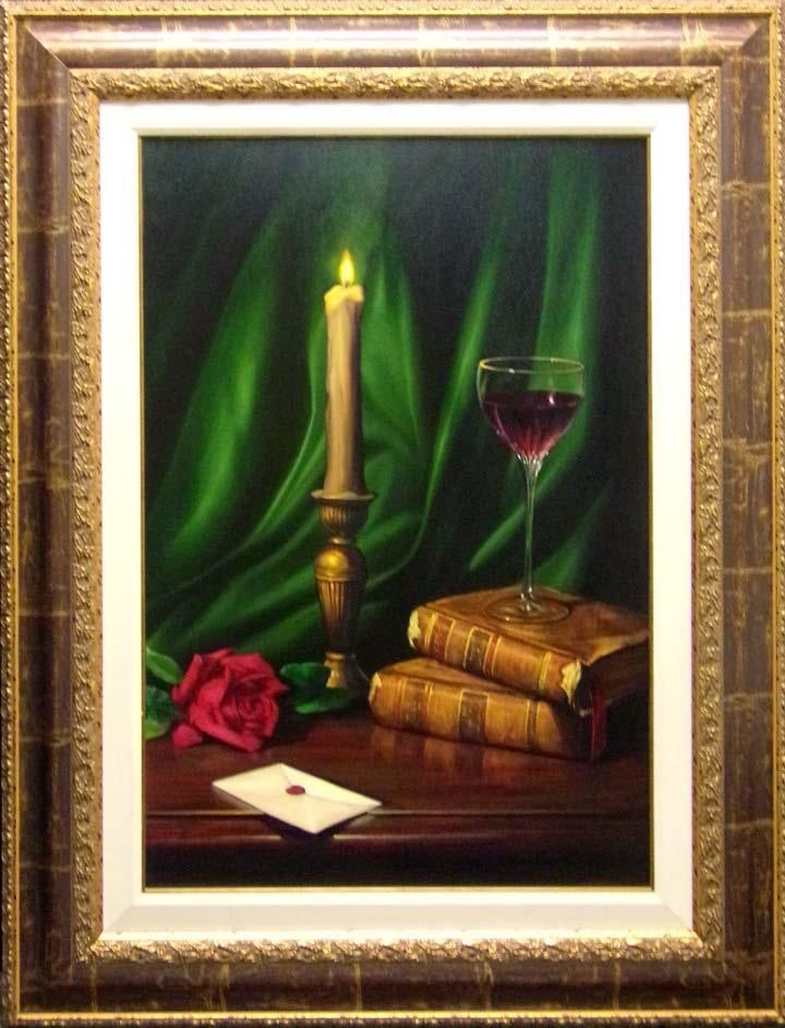 William Martin Untitled Candle & Rose Oil on Canvas W/Custom Frame Hand Signed - 5