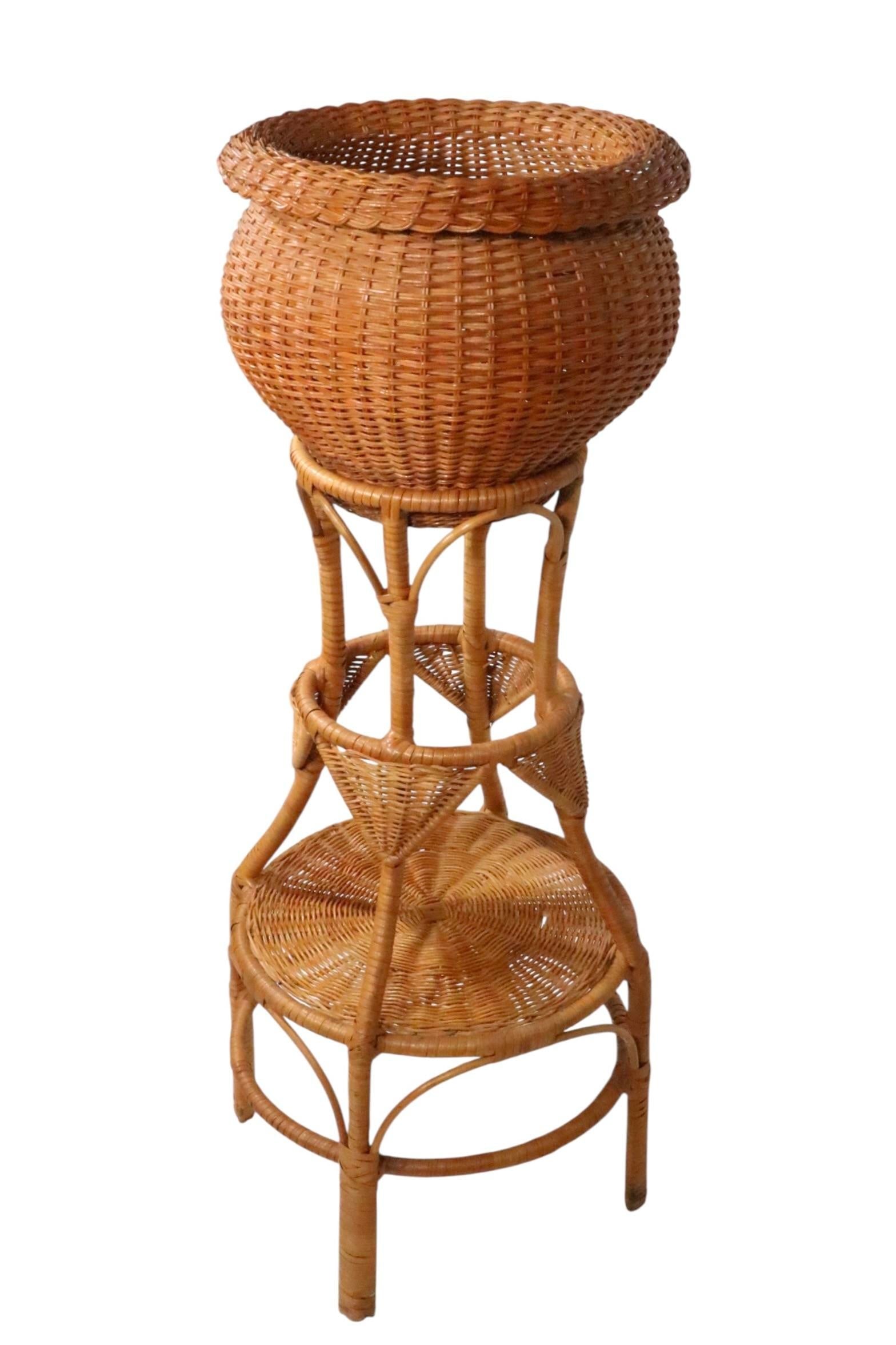 Vintage Wicker Jardiniere and Pedestal - 6