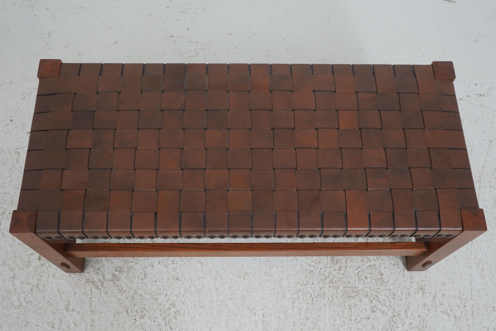 Stickley Mission Oak Leather Woven Seat Bench - 2