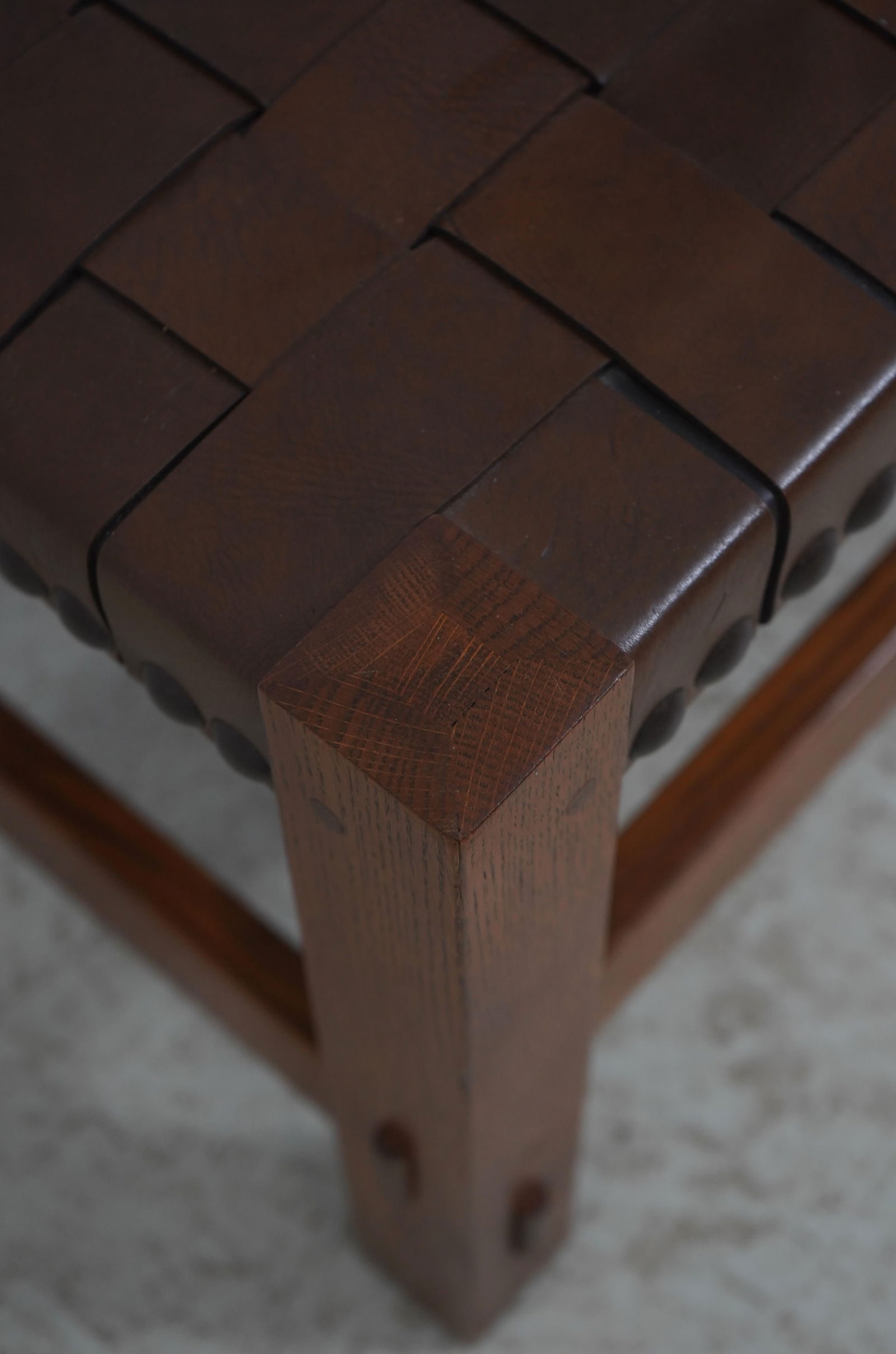 Stickley Mission Oak Leather Woven Seat Bench - 6