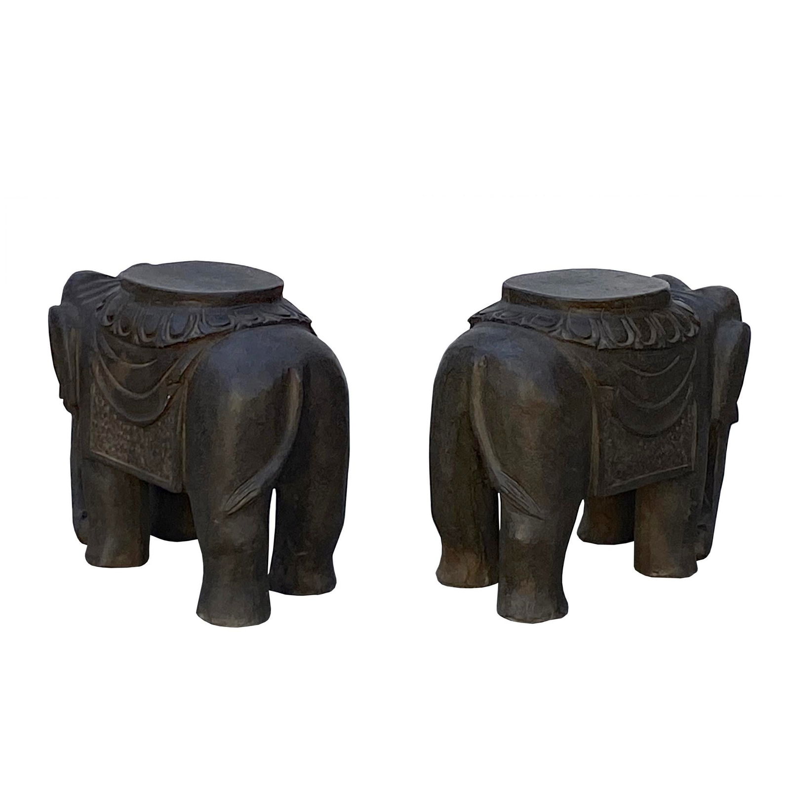 Chinese Small Pair Distressed Black Gray Stone Fengshui Elephant Statues - 4