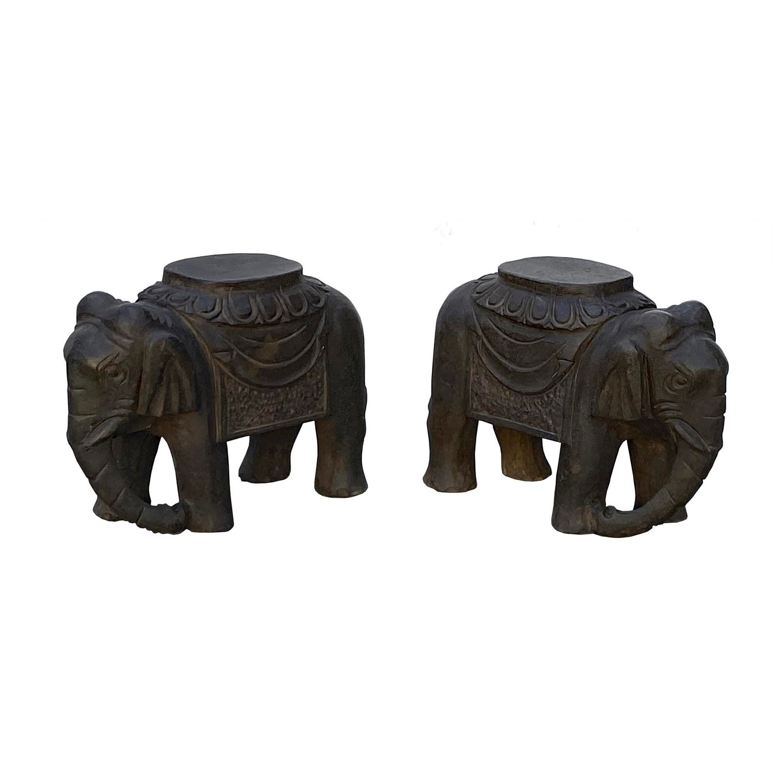 Chinese Small Pair Distressed Black Gray Stone Fengshui Elephant Statues - 5