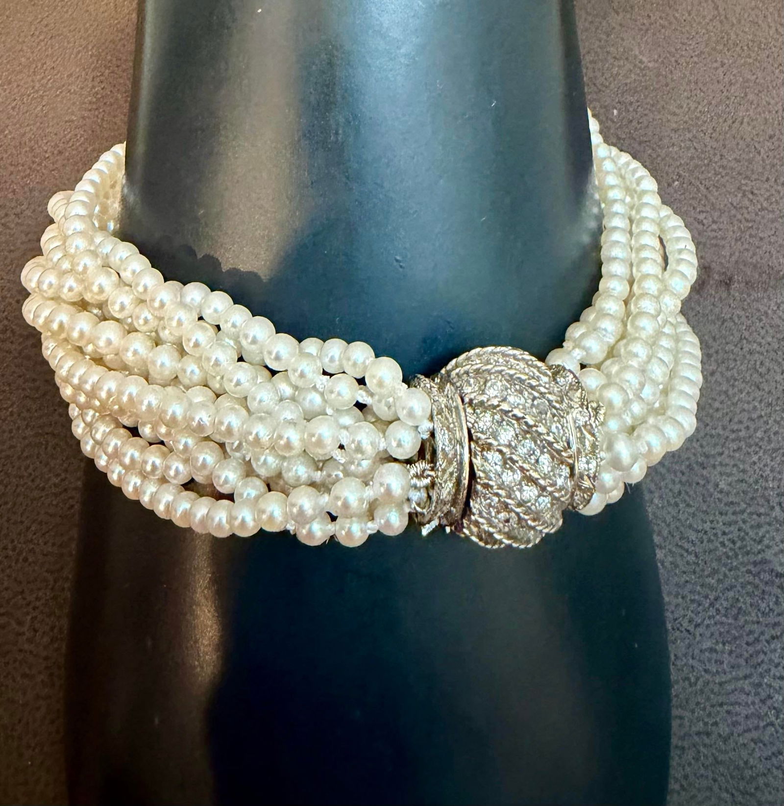 3.1 Mm Akoya Japanies Pearl Multi Strand Bracelet, 14kwg Diamond Clasp, 8 Inch - 3