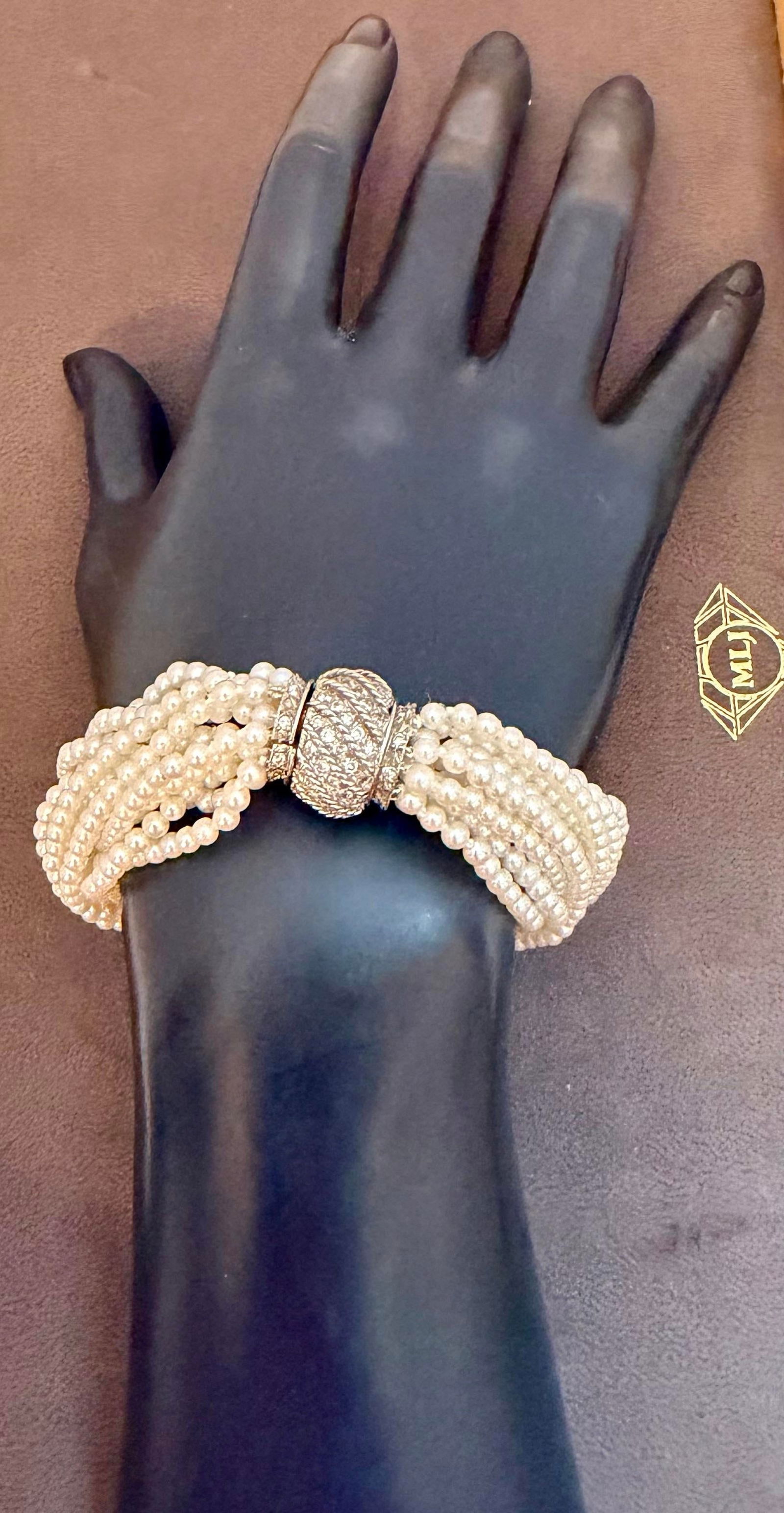 3.1 Mm Akoya Japanies Pearl Multi Strand Bracelet, 14kwg Diamond Clasp, 8 Inch - 4