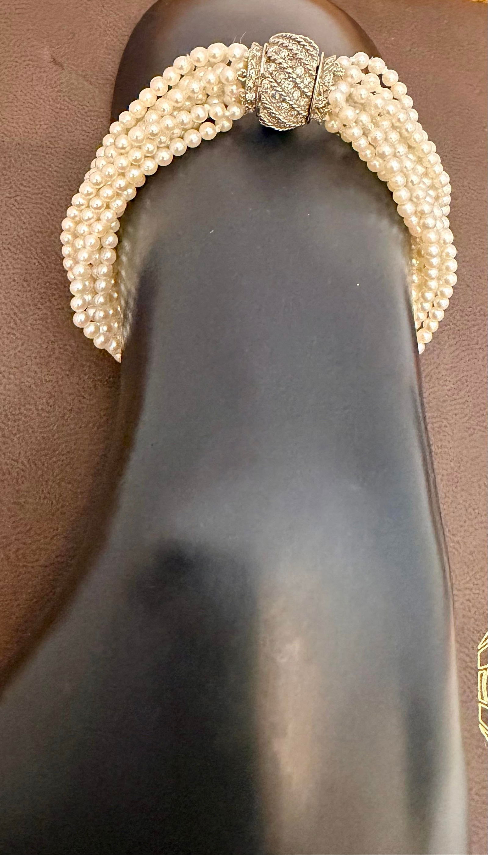 3.1 Mm Akoya Japanies Pearl Multi Strand Bracelet, 14kwg Diamond Clasp, 8 Inch - 5