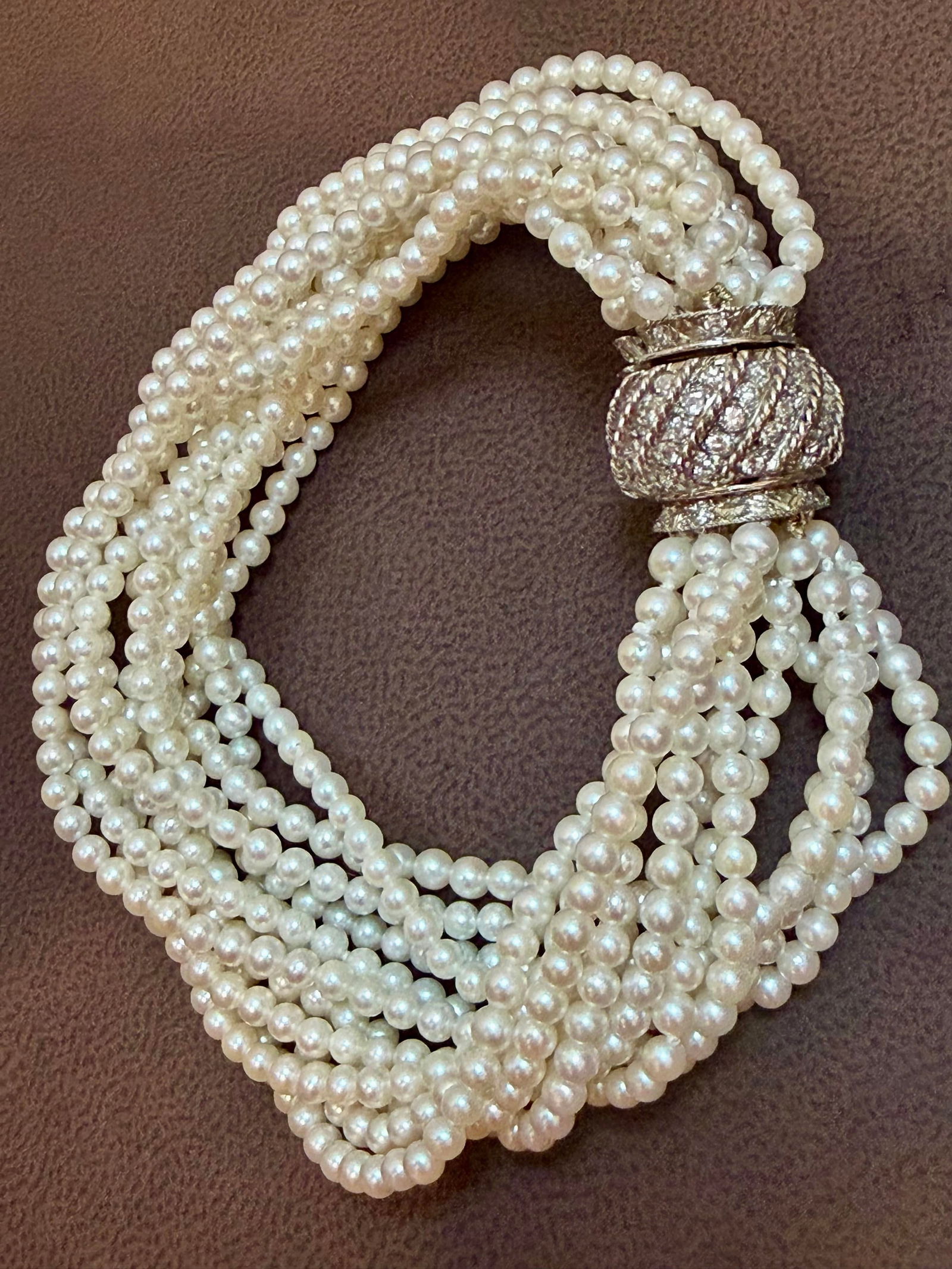 3.1 Mm Akoya Japanies Pearl Multi Strand Bracelet, 14kwg Diamond Clasp, 8 Inch - 7