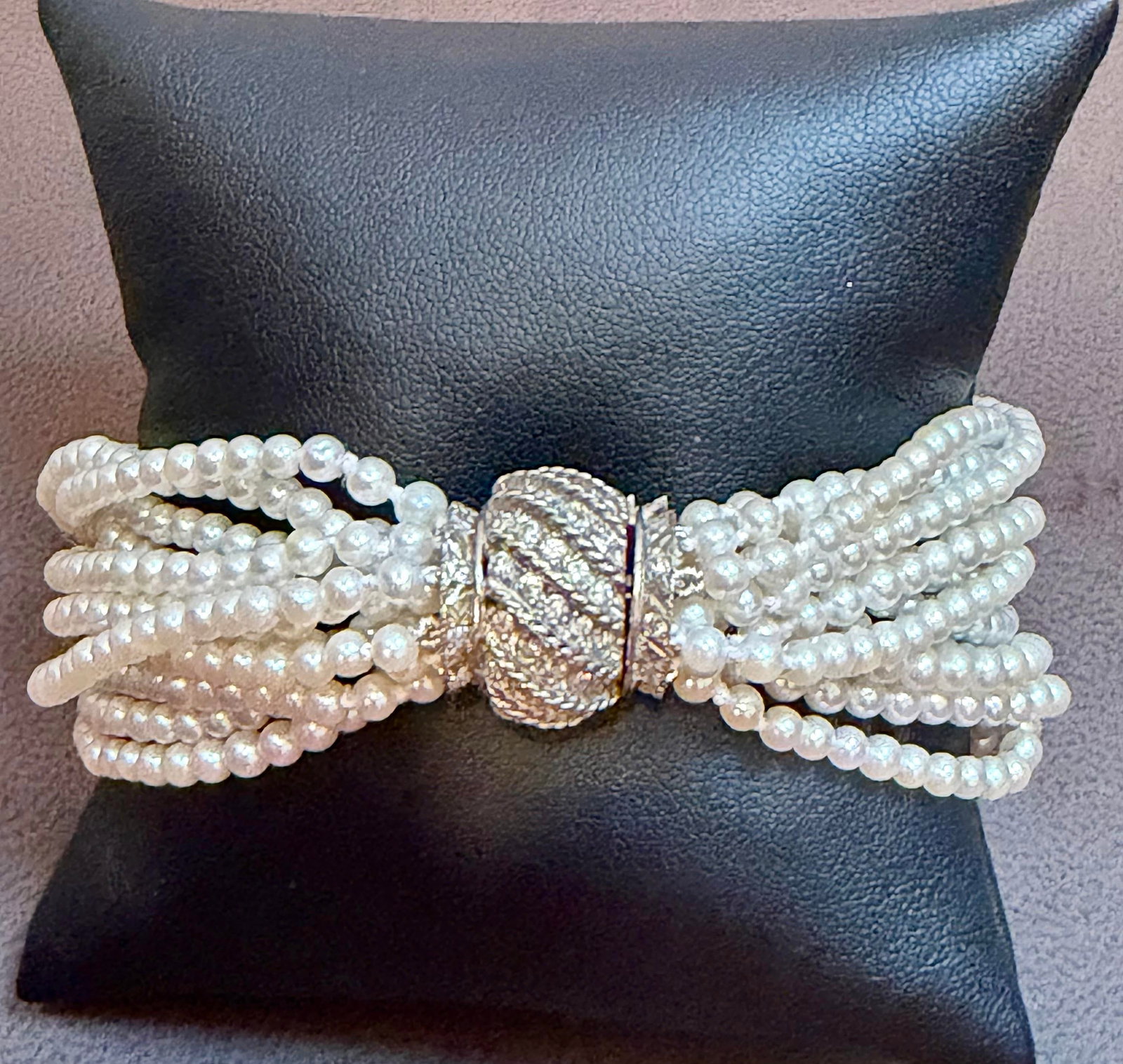 3.1 Mm Akoya Japanies Pearl Multi Strand Bracelet, 14kwg Diamond Clasp, 8 Inch - 9