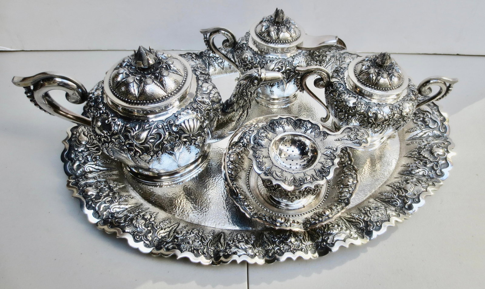 Indonesian 800 Silver Tea Set - Set of 5 Pieces - 15