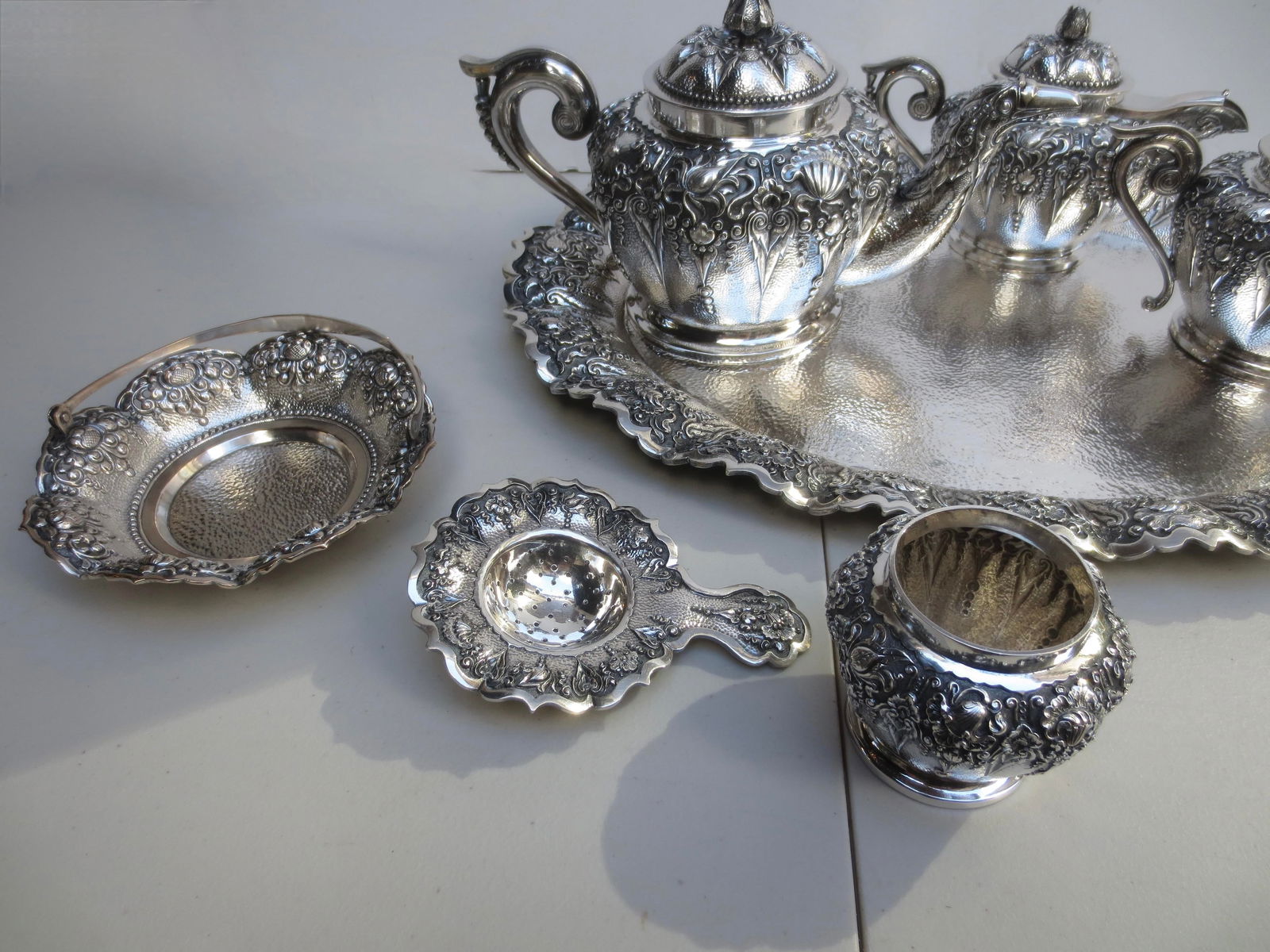 Indonesian 800 Silver Tea Set - Set of 5 Pieces - 6