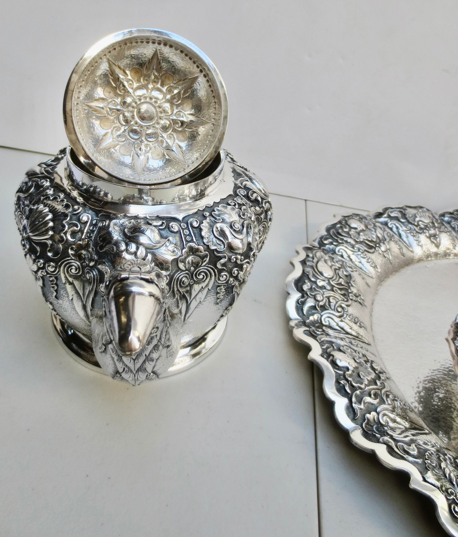 Indonesian 800 Silver Tea Set - Set of 5 Pieces - 8