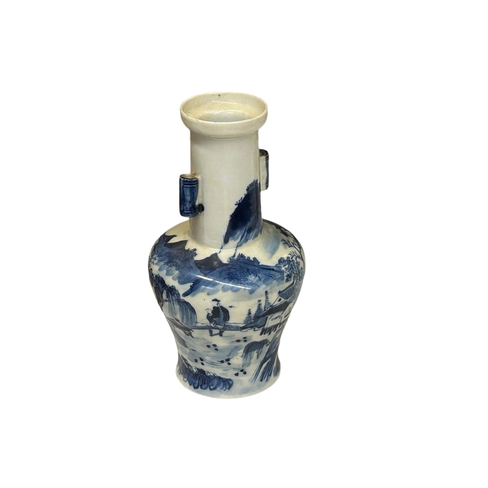 Oriental Small Blue White Scenery Graphic Porcelain Art Vase - 2