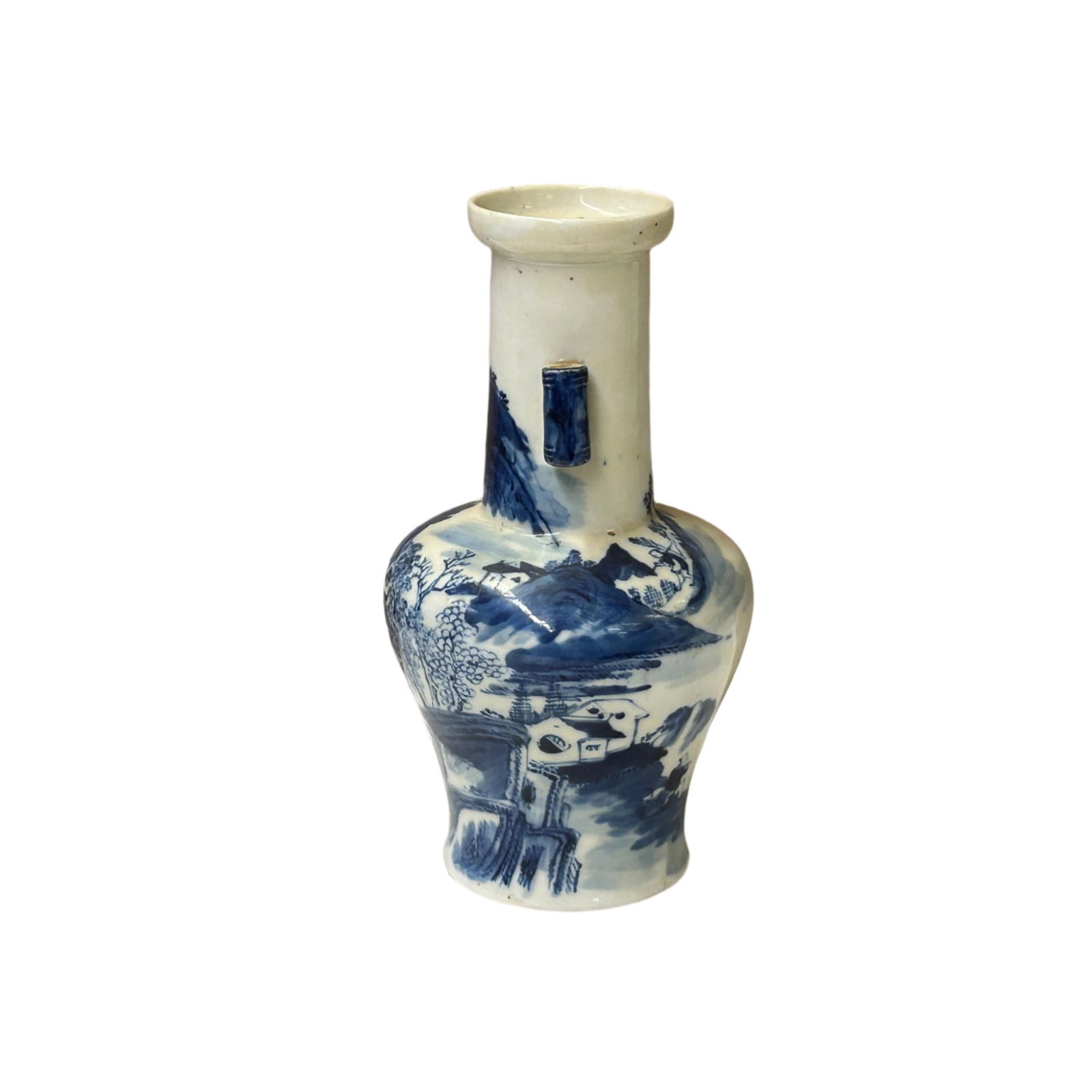 Oriental Small Blue White Scenery Graphic Porcelain Art Vase - 3