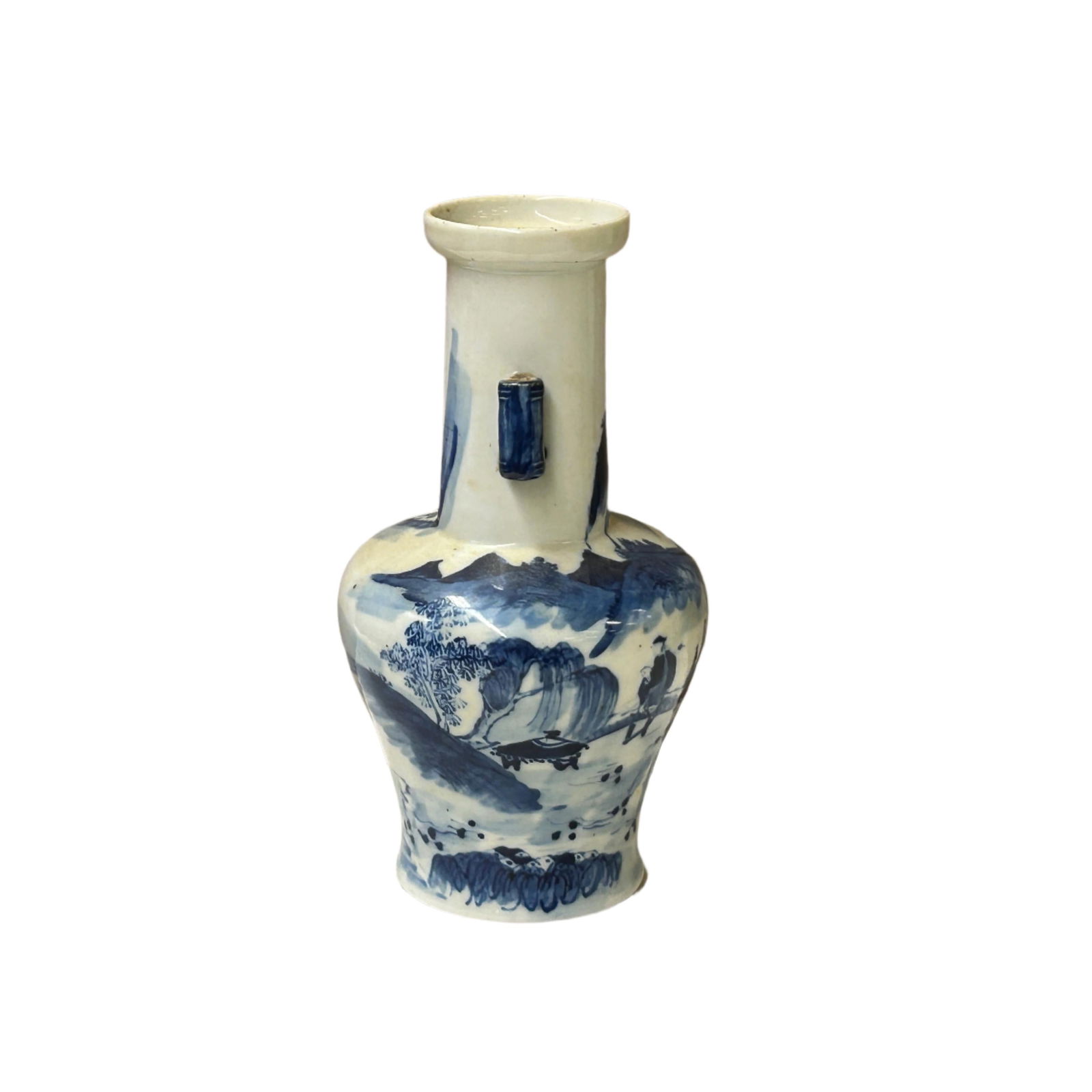 Oriental Small Blue White Scenery Graphic Porcelain Art Vase - 4