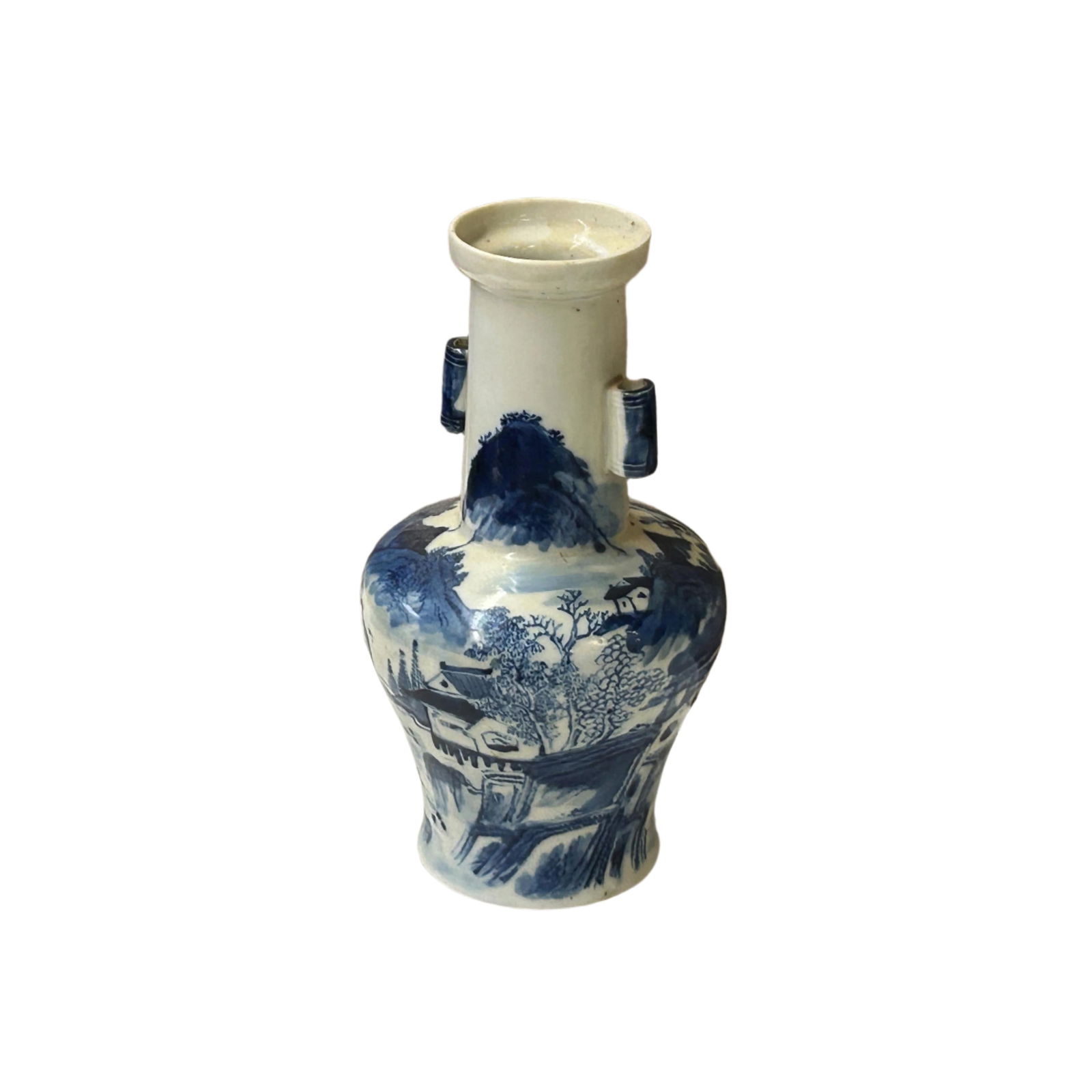 Oriental Small Blue White Scenery Graphic Porcelain Art Vase - 5
