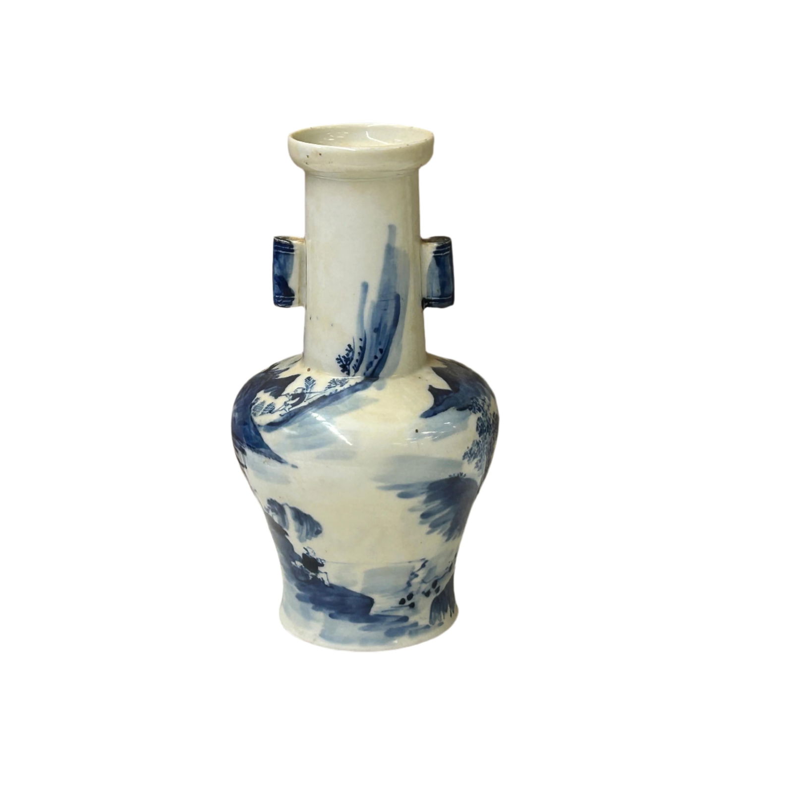 Oriental Small Blue White Scenery Graphic Porcelain Art Vase - 6