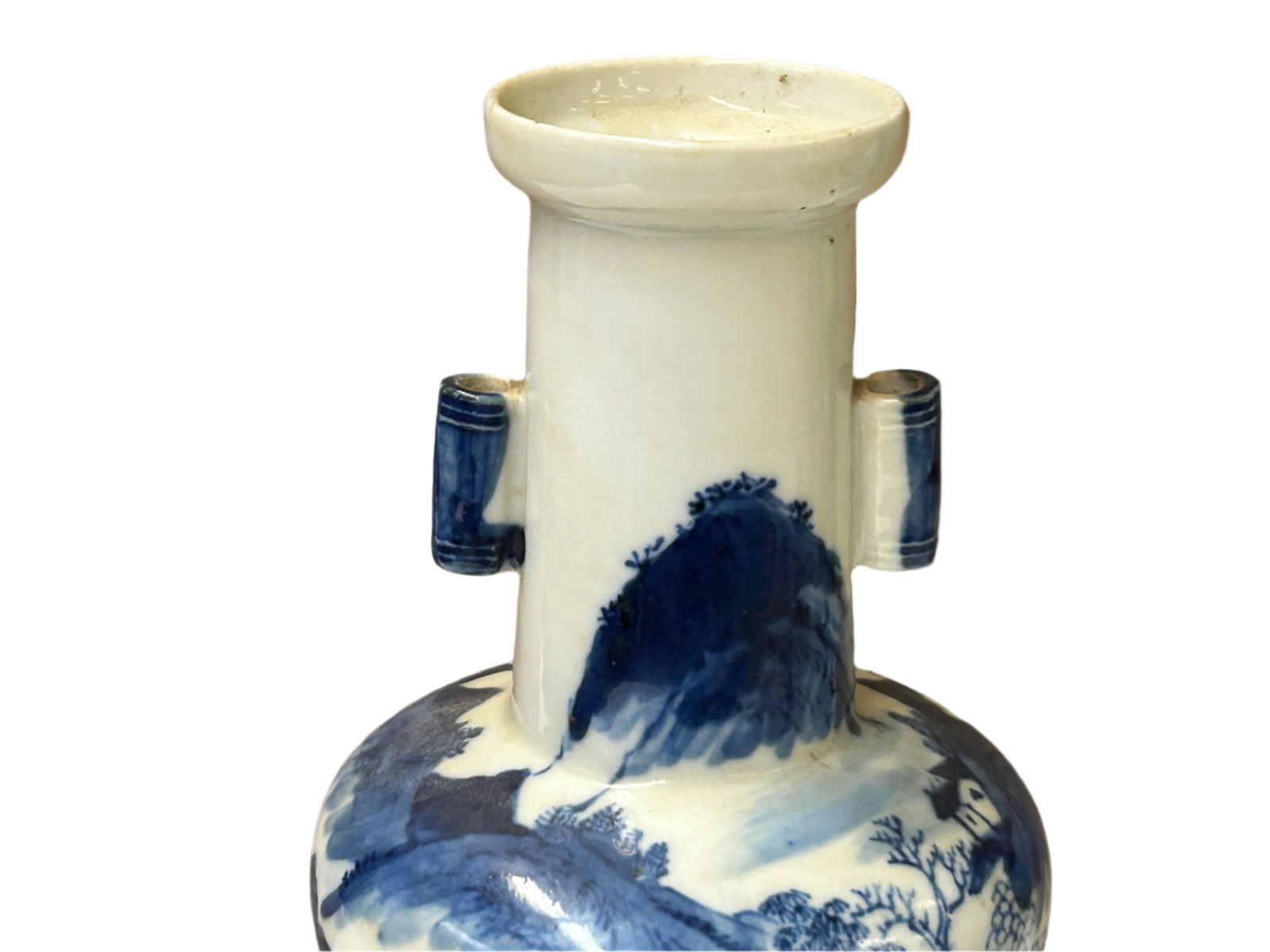 Oriental Small Blue White Scenery Graphic Porcelain Art Vase - 8