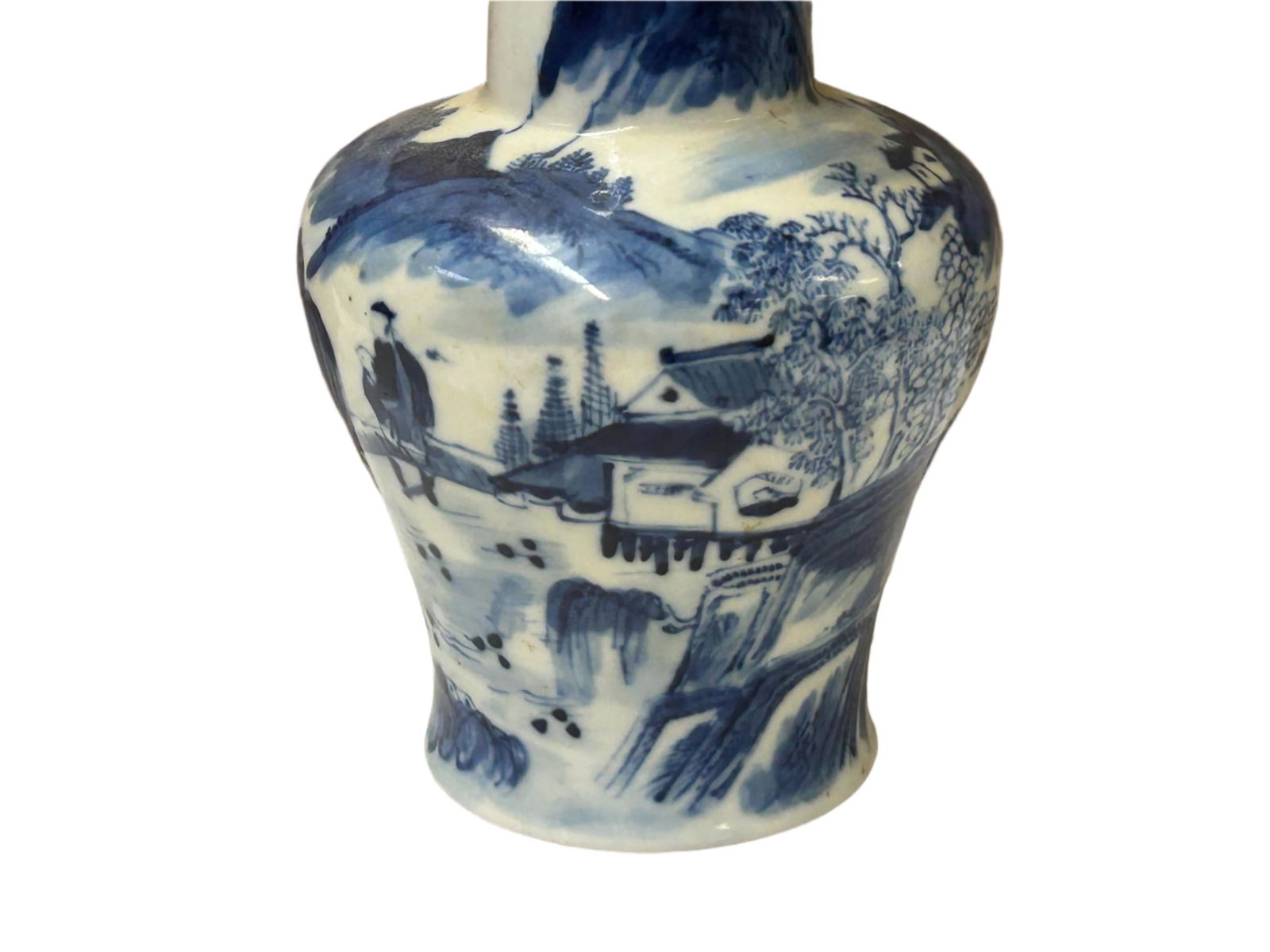Oriental Small Blue White Scenery Graphic Porcelain Art Vase - 9