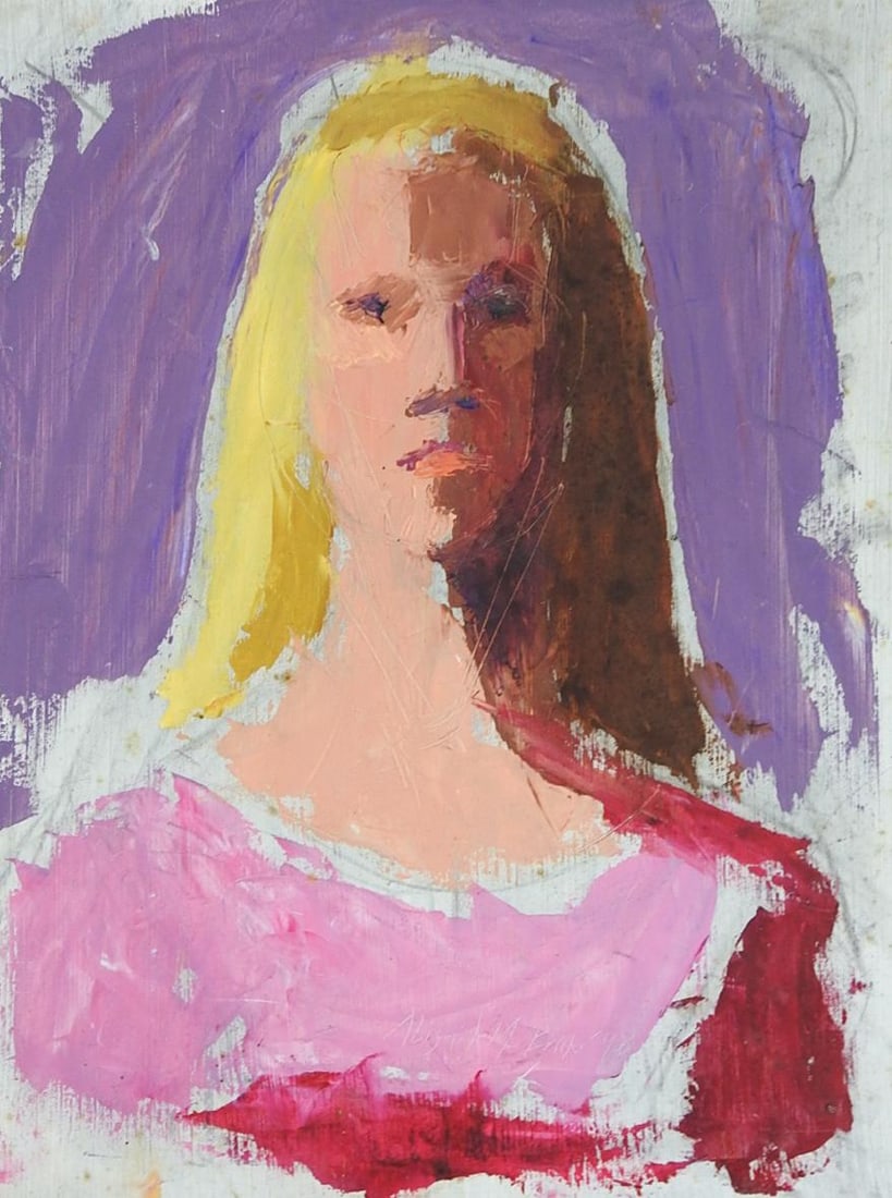 Mid 20th Century Impressionist Portrait of Young Woman in Pink Painting - 2