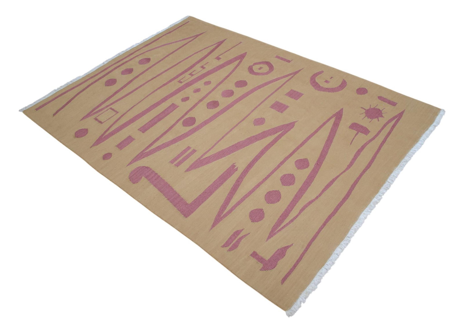 Handmade Modern Silk Rug Paul Klee Inspired Oushak Kilim Modernist Bauhaus Style Pink Beige 4x6 Ft A - 12